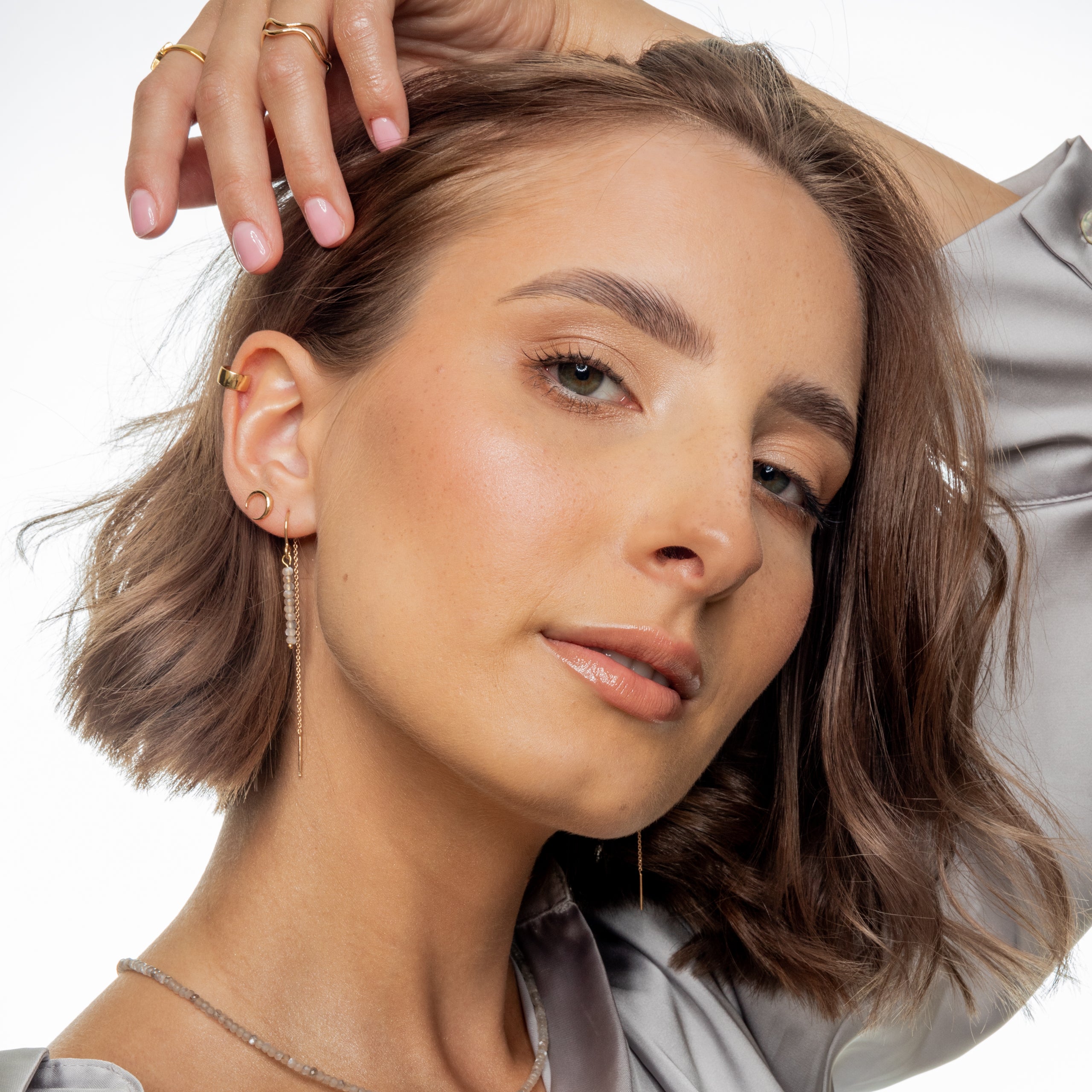 Kolczyki LUNA z kamieniem księżycowym srebrne pozłacane