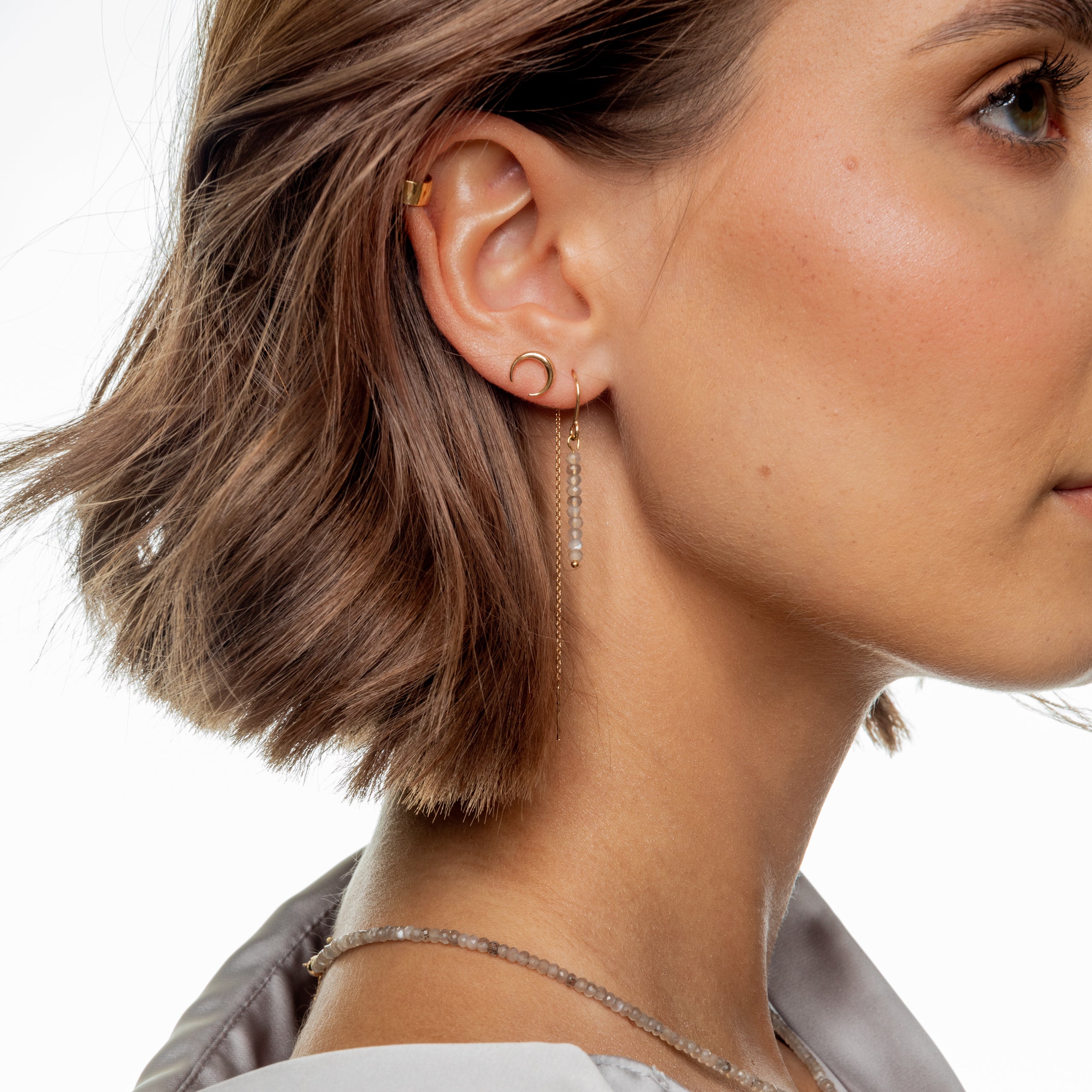 Kolczyki LUNA z kamieniem księżycowym srebrne pozłacane