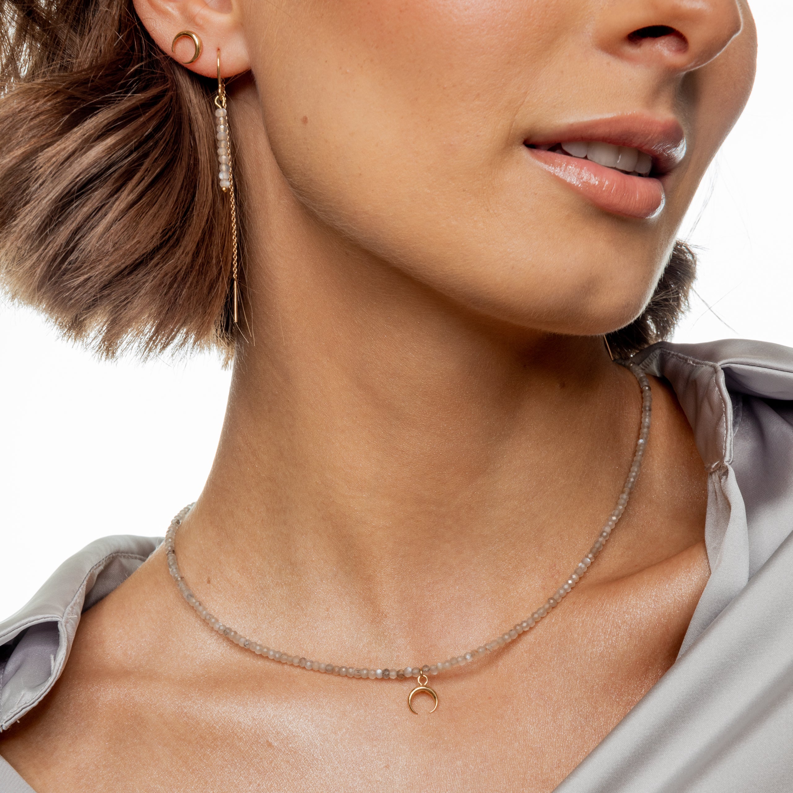 Naszyjnik LUNA z kamieniem księżycowym srebrny pozłacany