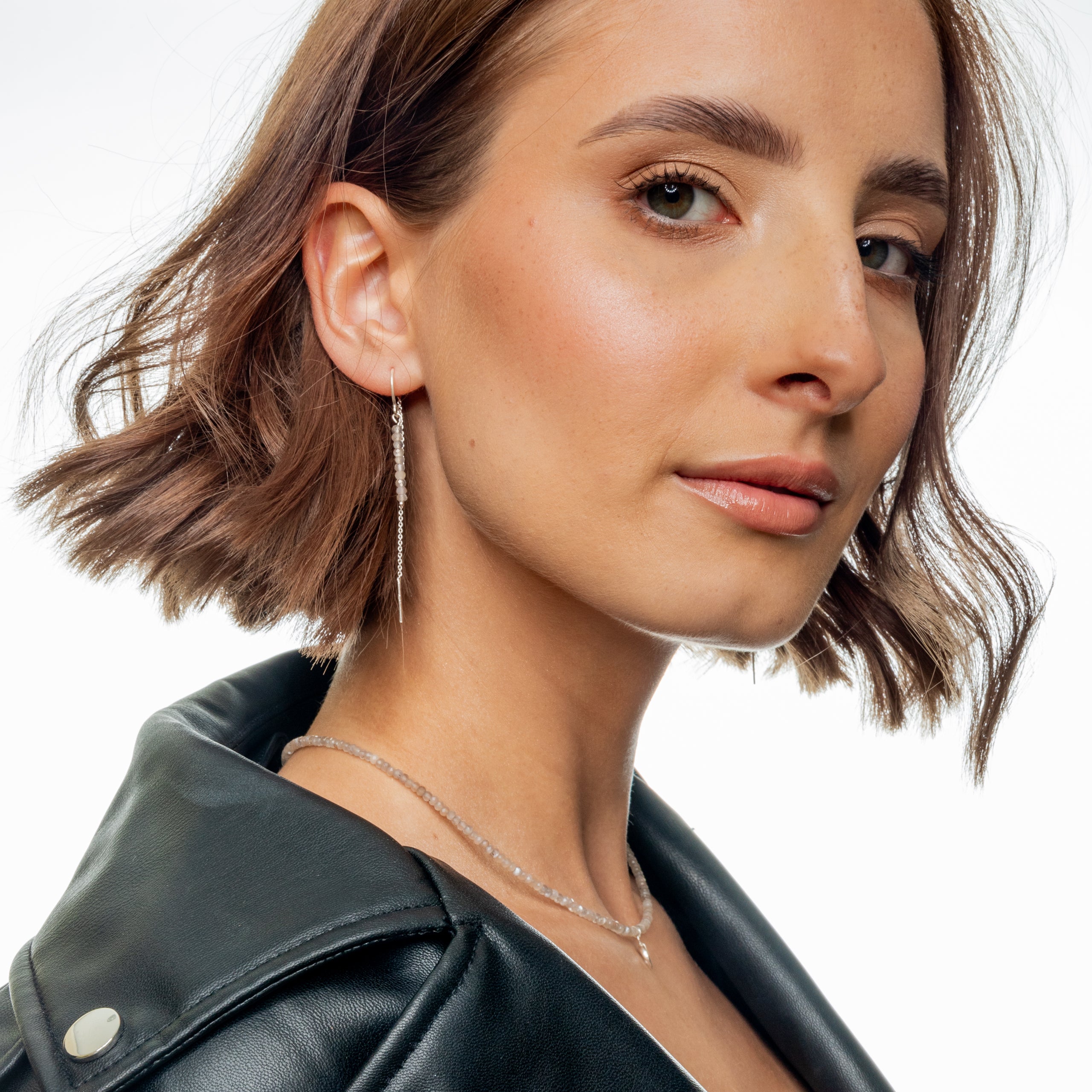 Kolczyki LUNA z kamieniem księżycowym srebrne