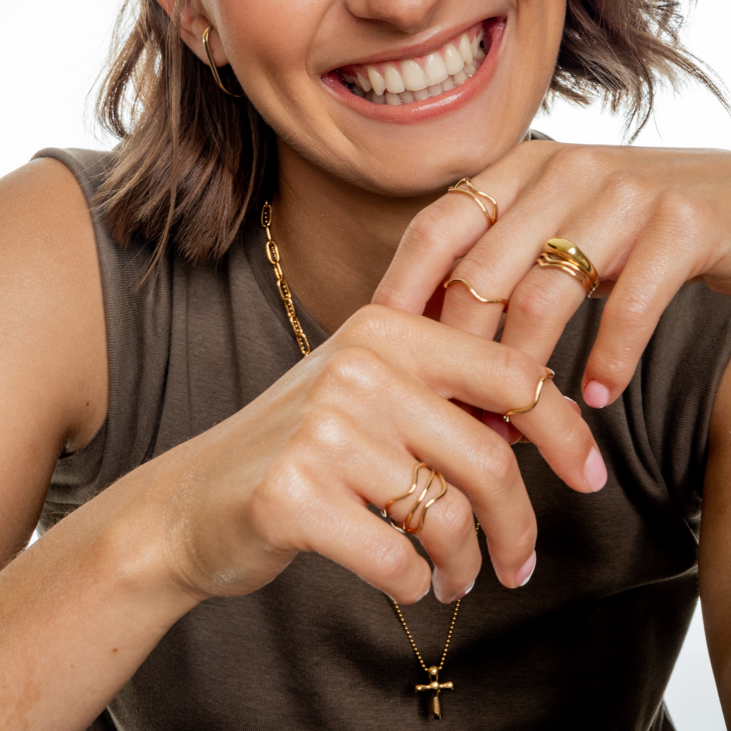 Pierścionek WAVE srebrny pozłacany