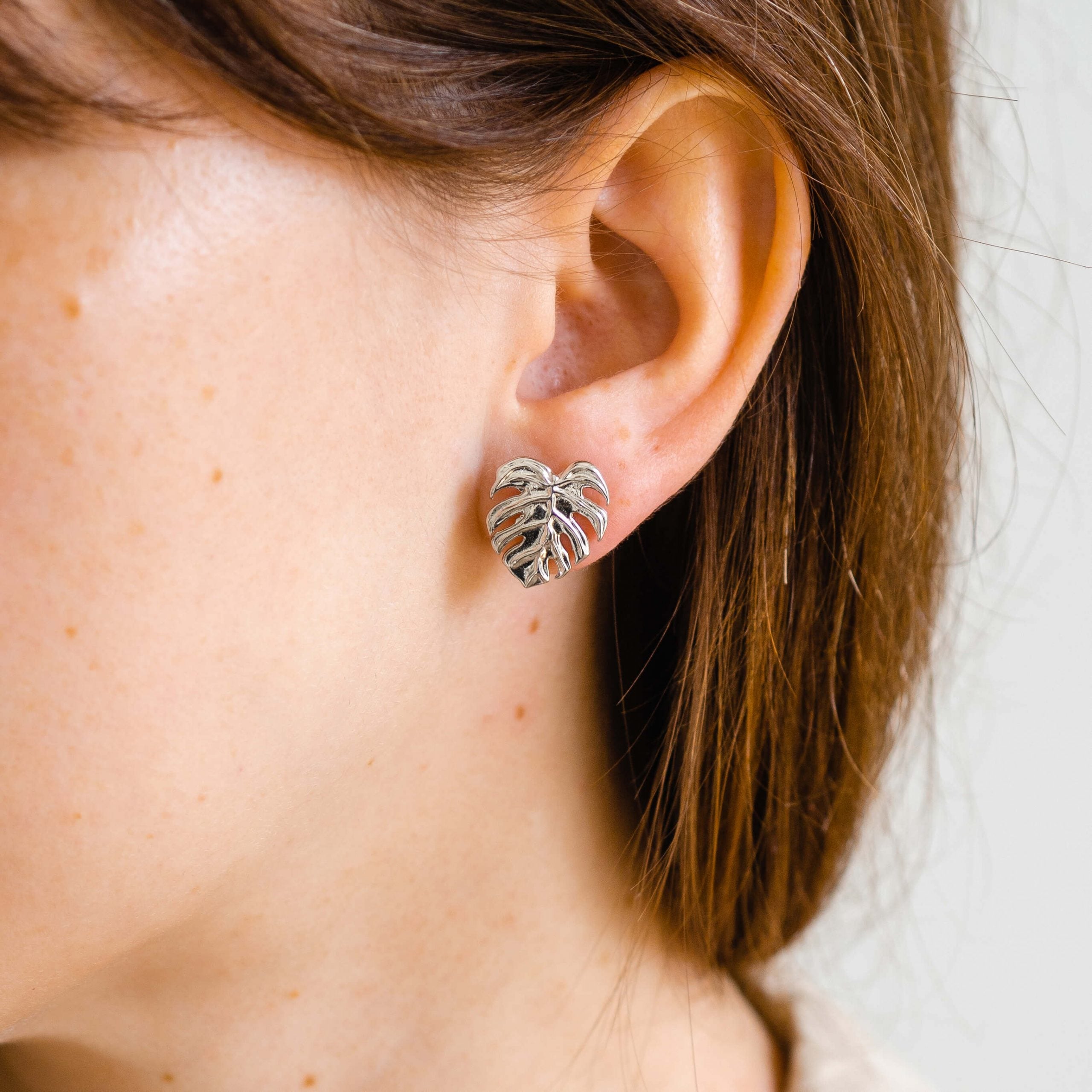 Kolczyki liście MONSTERA białe złoto