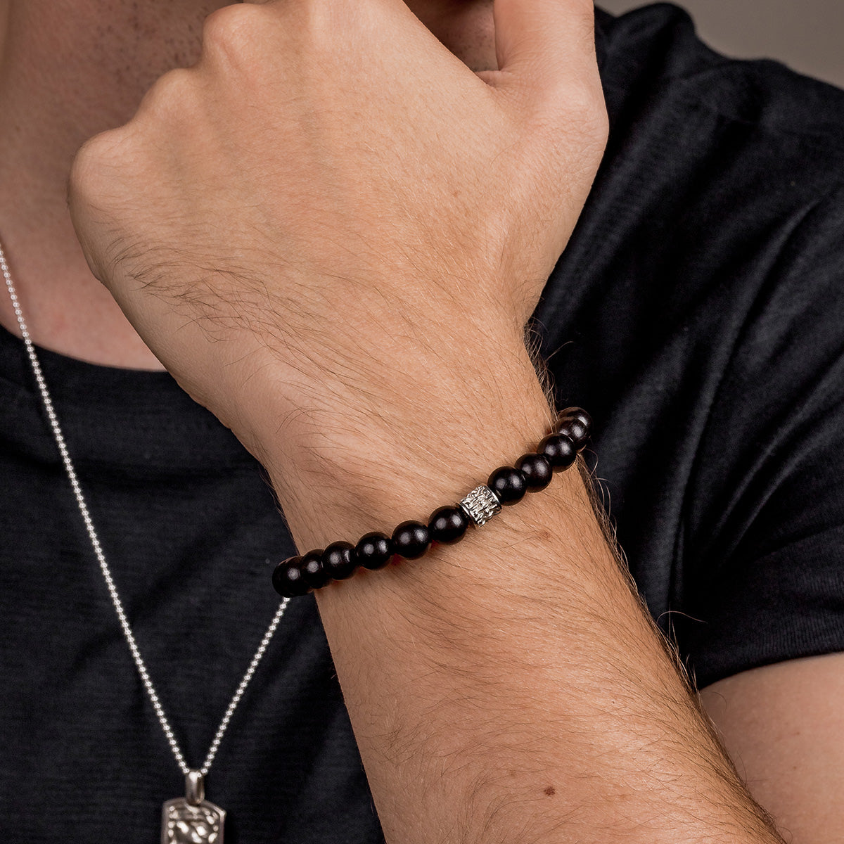 Bransoletka z drewna sandałowego ALEX - UNISEX srebrna