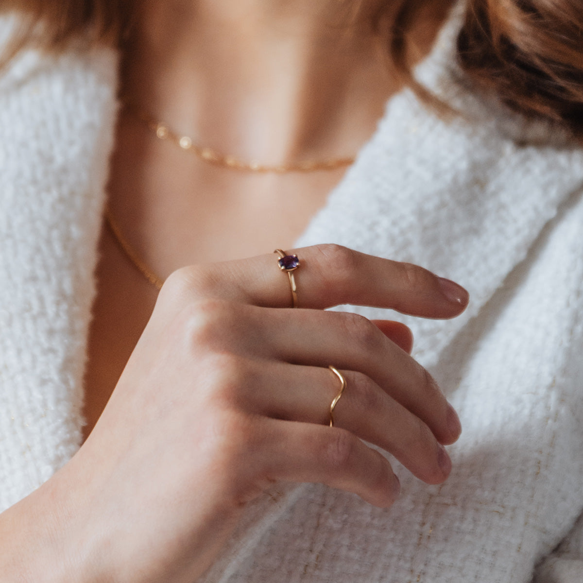 Pierścionek AMETYST srebrny pozłacany