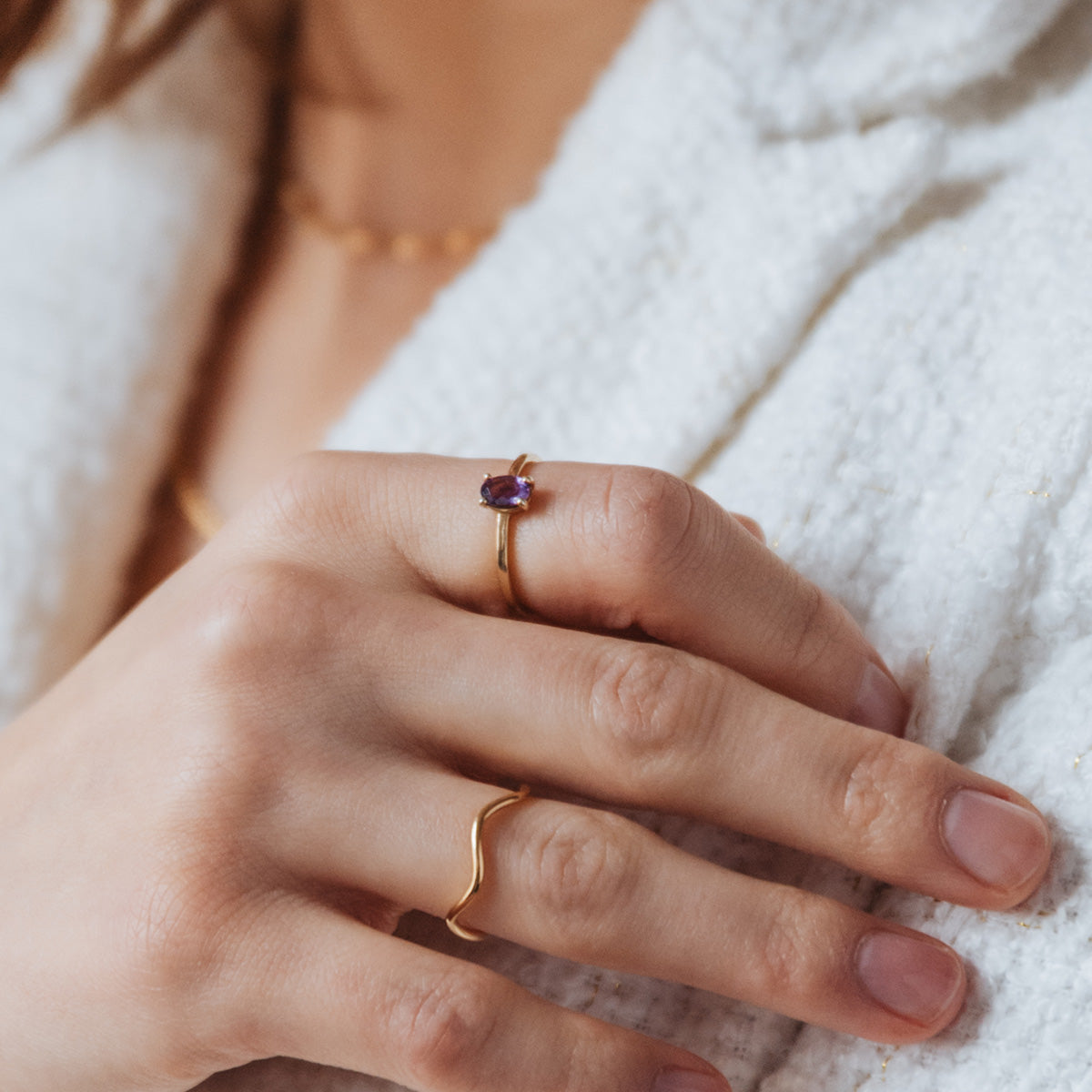 Pierścionek AMETYST srebrny pozłacany