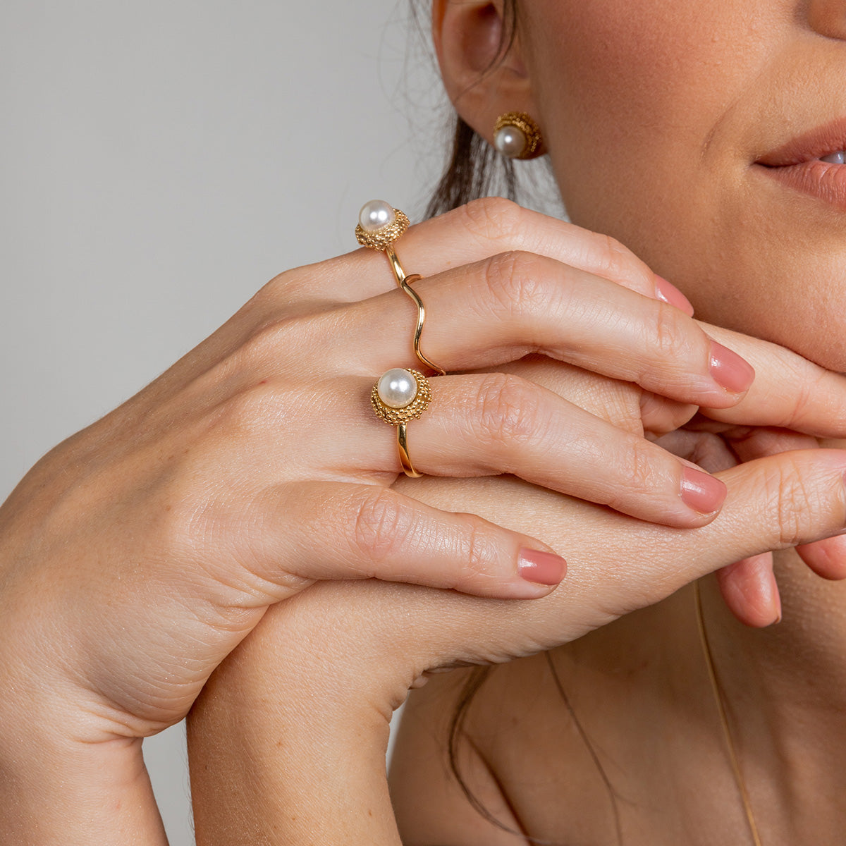 Pierścionek z perłą AUDREY srebrny pozłacany