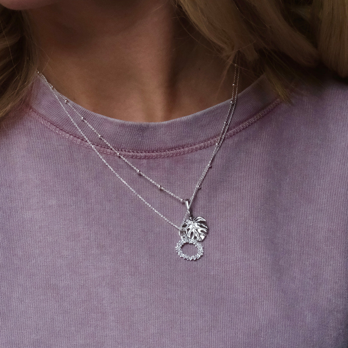 Naszyjnik MONSTERA srebrny - zawieszka i łańcuszek