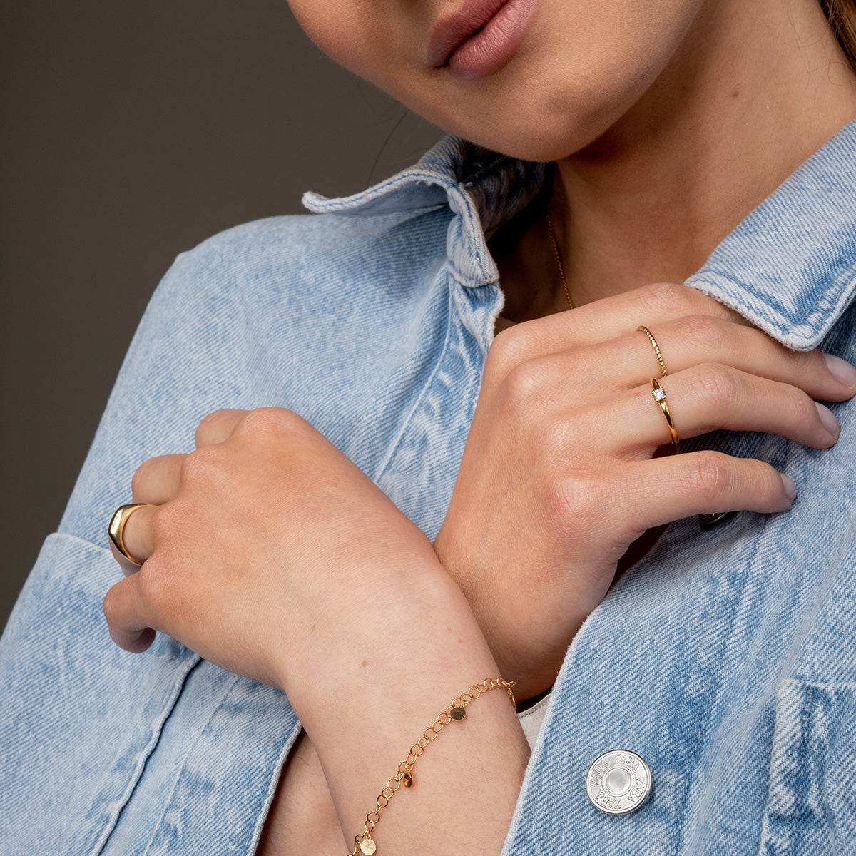 Pierścionek COLORS srebrny pozłacany - biały kamień