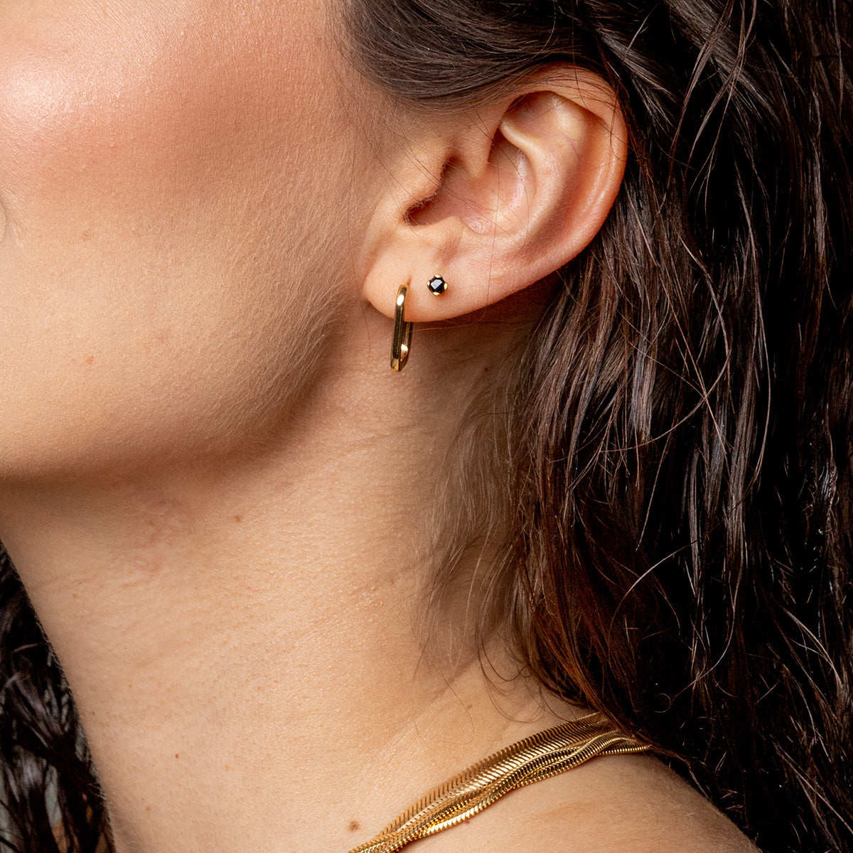 Kolczyki COLORS srebrne pozłacane - czarny kamień