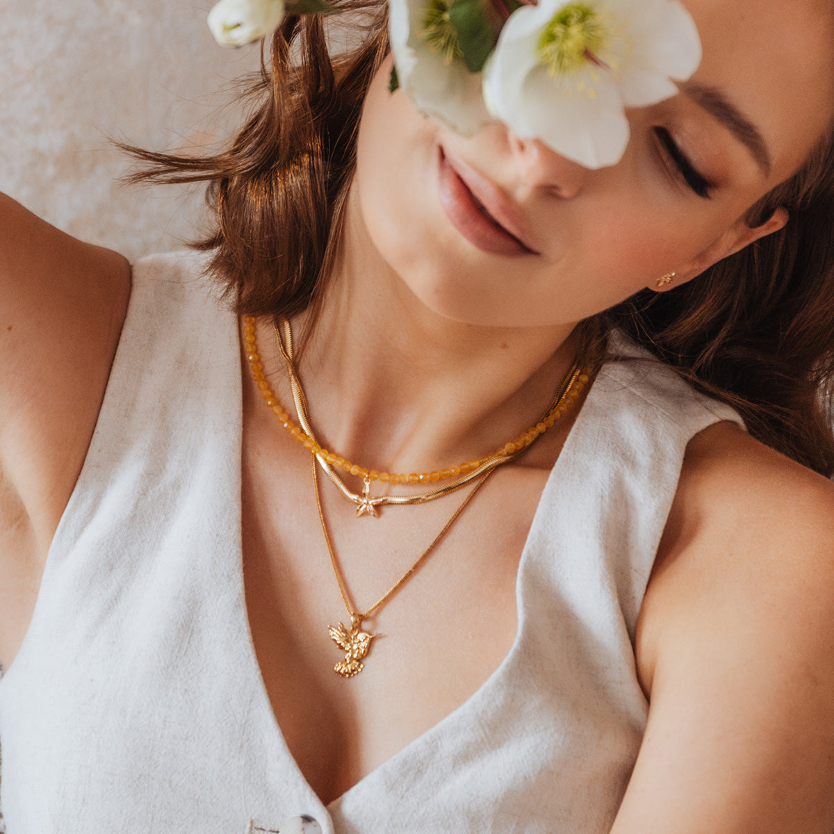 Naszyjnik COLIBRI srebrny pozłacany- zawieszka i łańcuszek