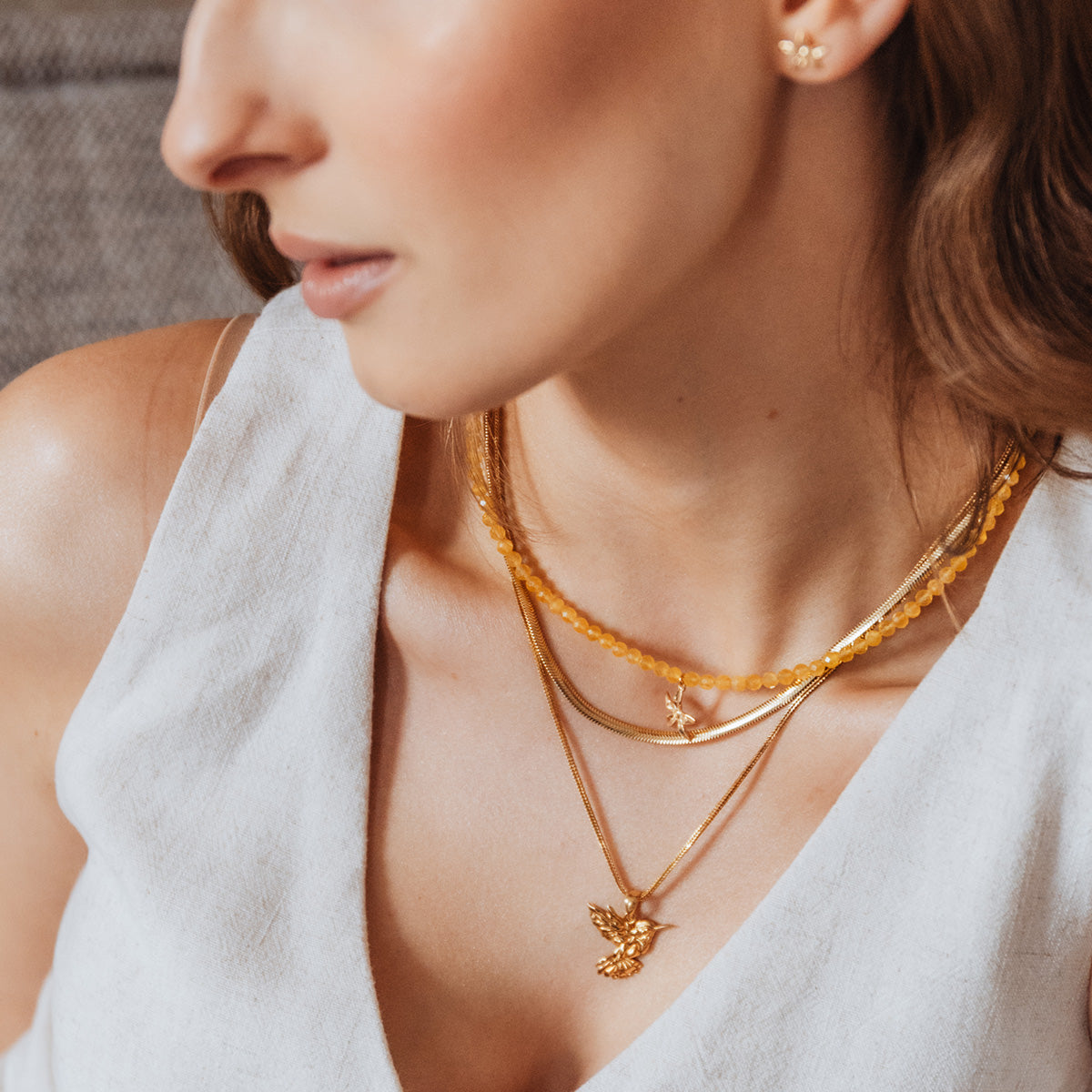 Naszyjnik COLIBRI srebrny pozłacany- zawieszka i łańcuszek