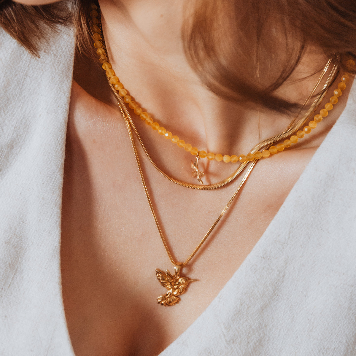 Naszyjnik COLIBRI srebrny pozłacany- zawieszka i łańcuszek