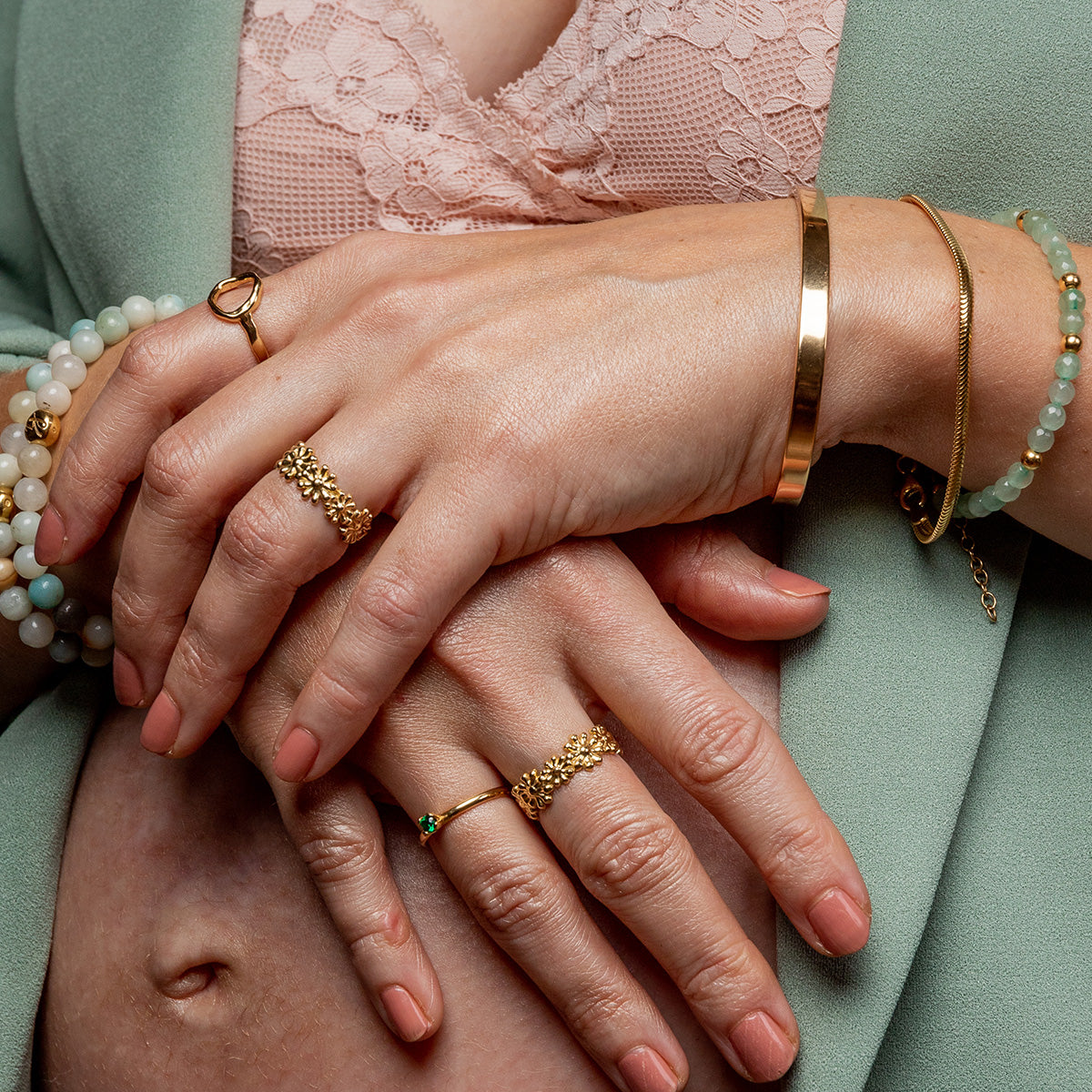 Pierścionek kwiaty DAISY srebrny pozłacany