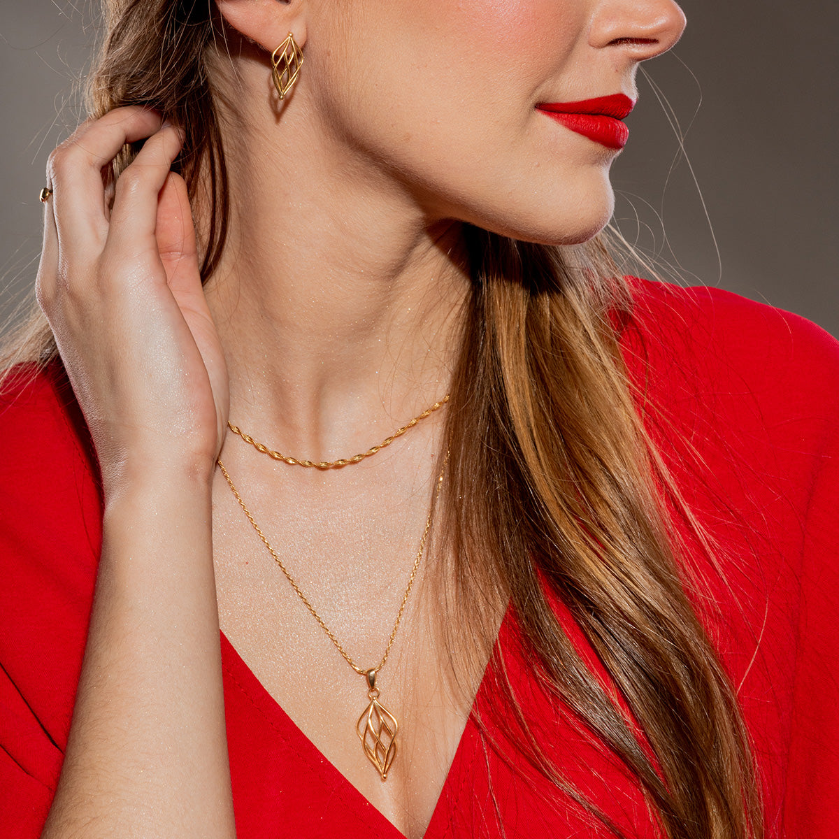 Zestaw INFINI 2 srebrny pozłacany - kolczyki, zawieszka i łańcuszek