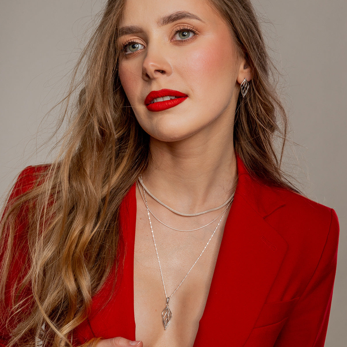 Zestaw INFINI 2 srebrny - kolczyki, zawieszka i łańcuszek