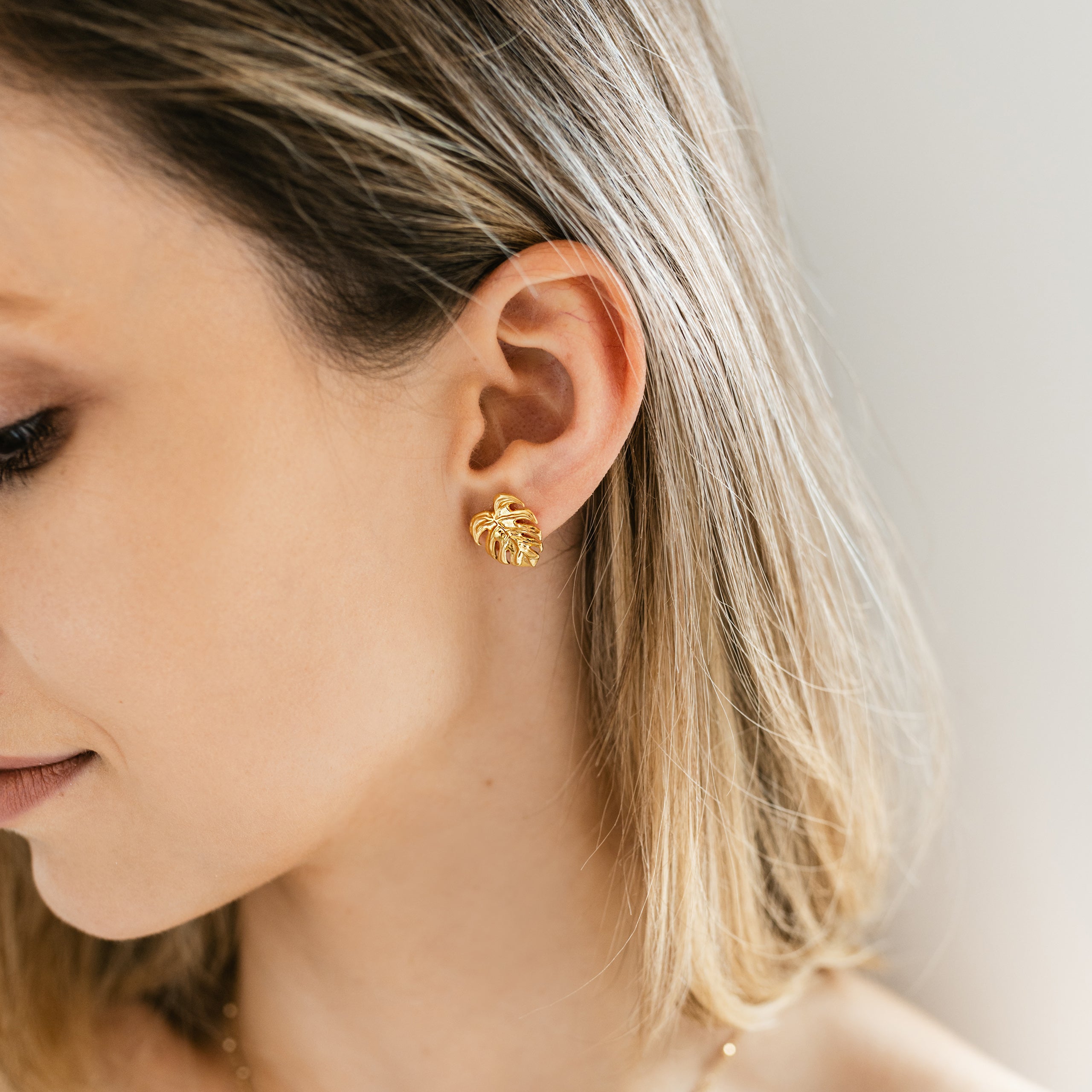 Zestaw ROŚLINNY srebrny pozłacany - łańcuszek, zawieszka i kolczyki