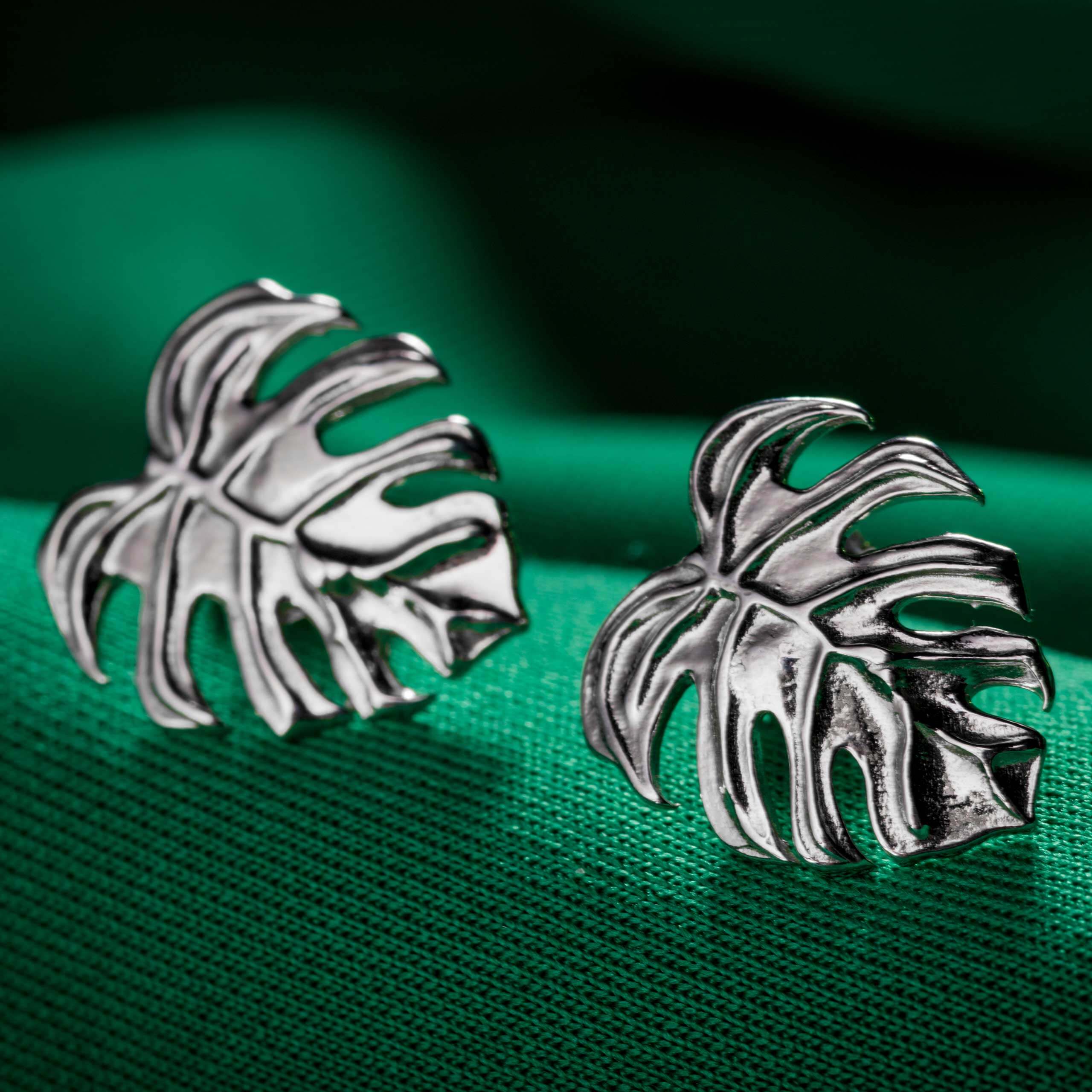 Zestaw ROŚLINNY srebrny - łańcuszek, zawieszka i kolczyki