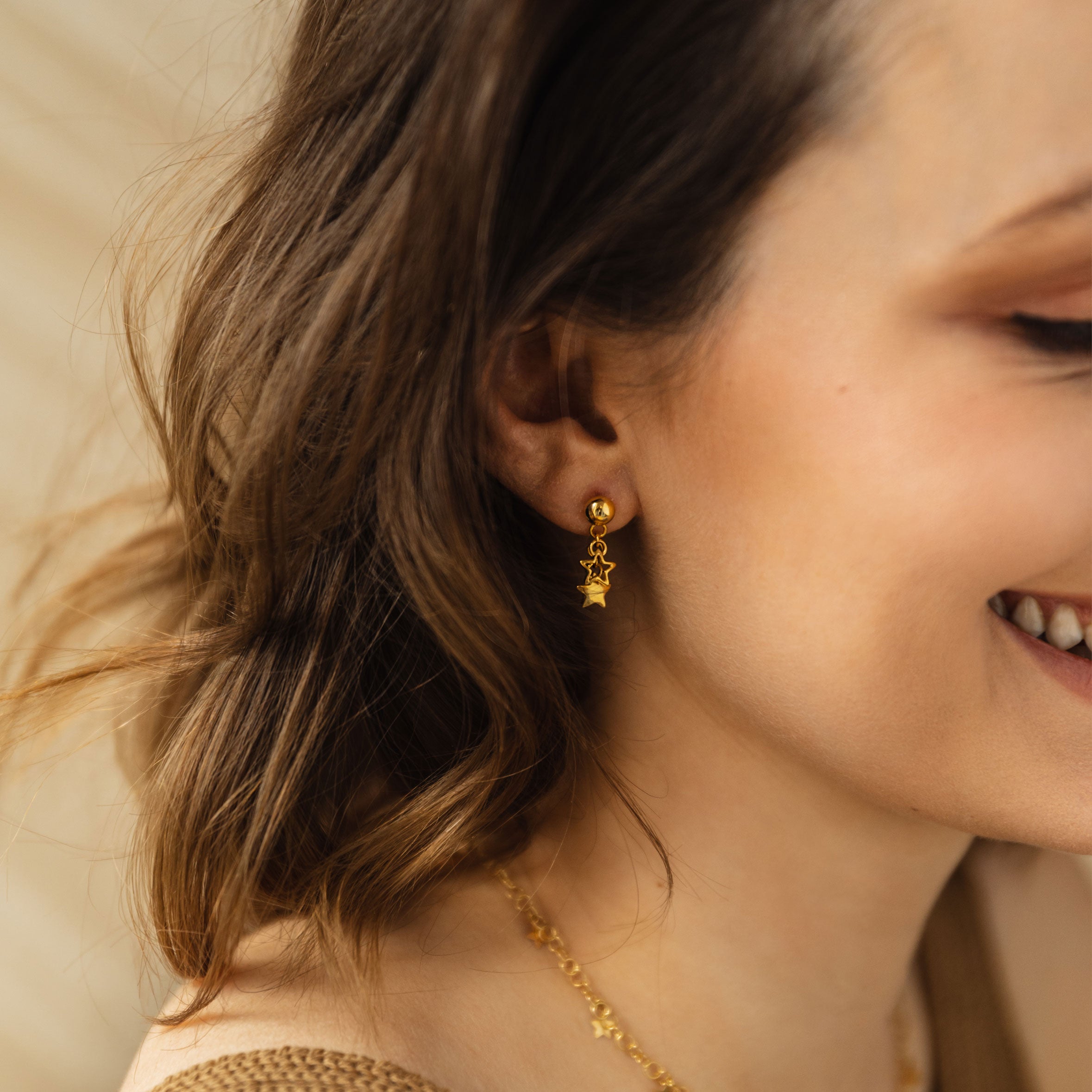 Zestaw GWIEZDNY srebrny pozłacany - łańcuszek i kolczyki