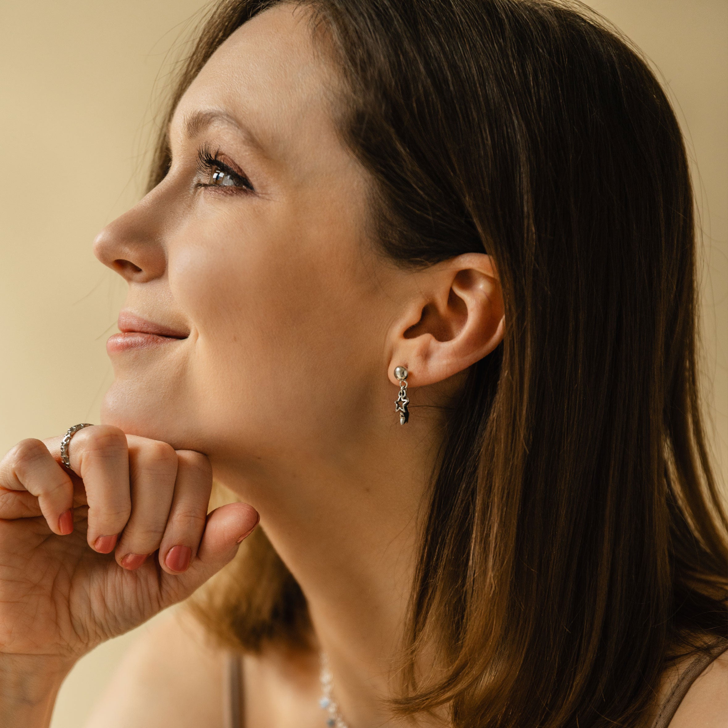 Zestaw GWIEZDNY srebrny - łańcuszek i kolczyki