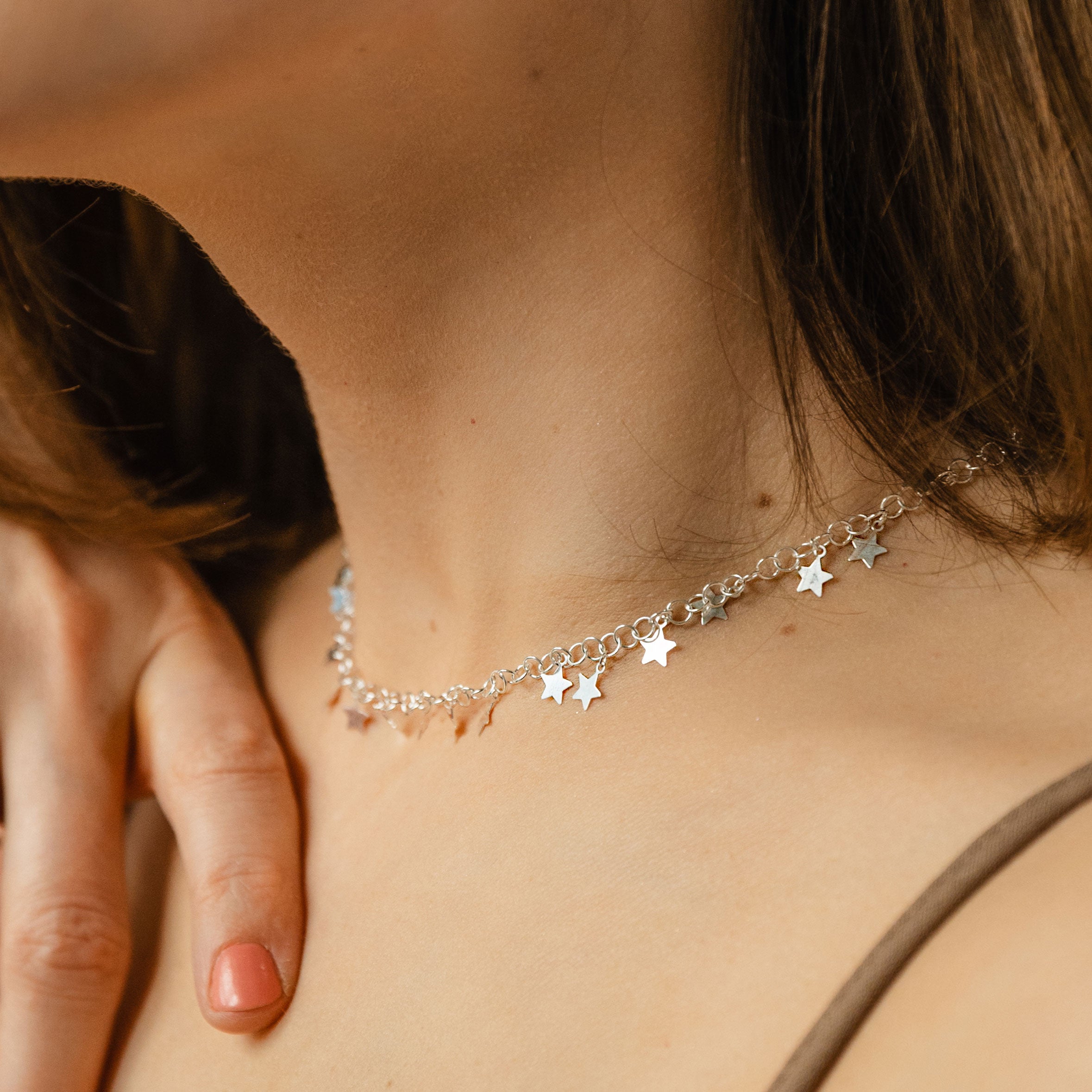 Zestaw GWIEZDNY srebrny - łańcuszek i kolczyki