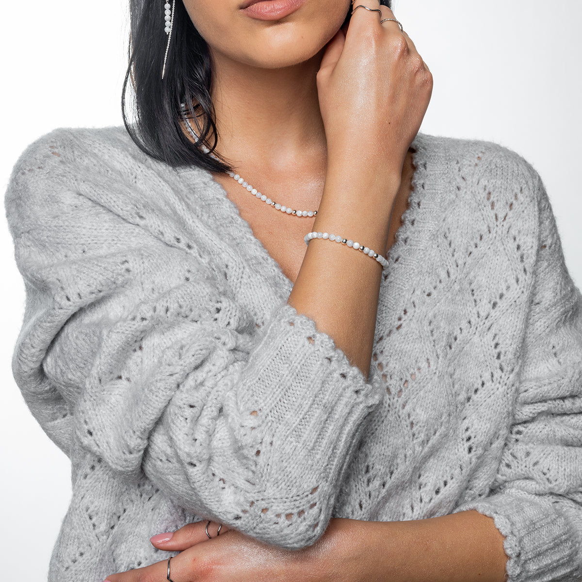 Bransoletka MONA z masy perłowej srebrna