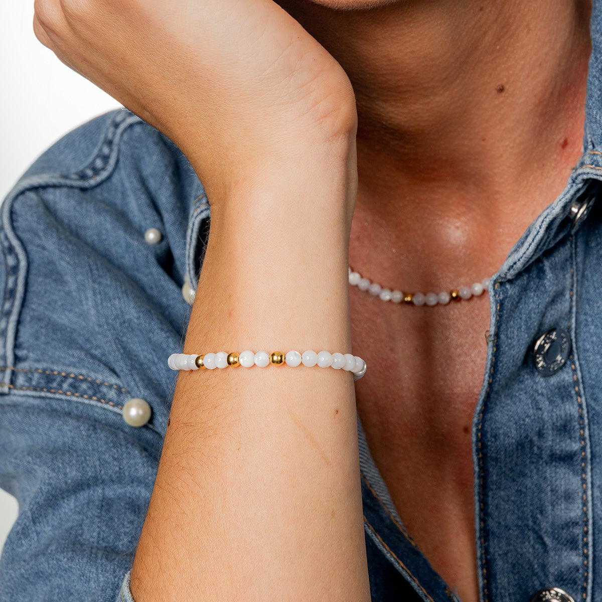 Bransoletka MONA z masy perłowej srebrna pozłacana