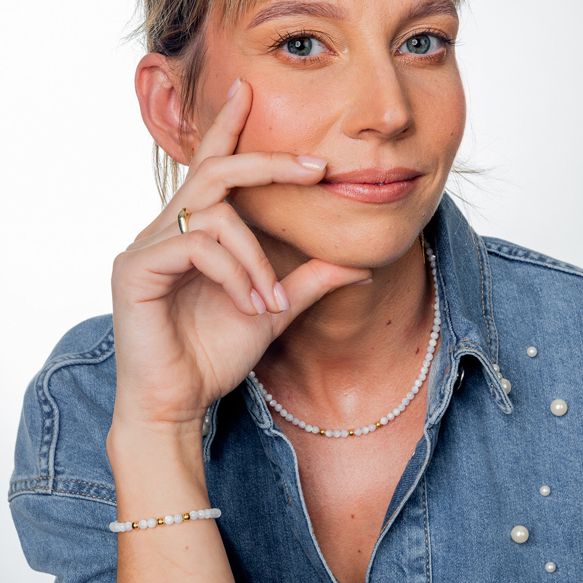 Zestaw MONA 2 srebrny pozłacany - naszyjnik i bransoletka