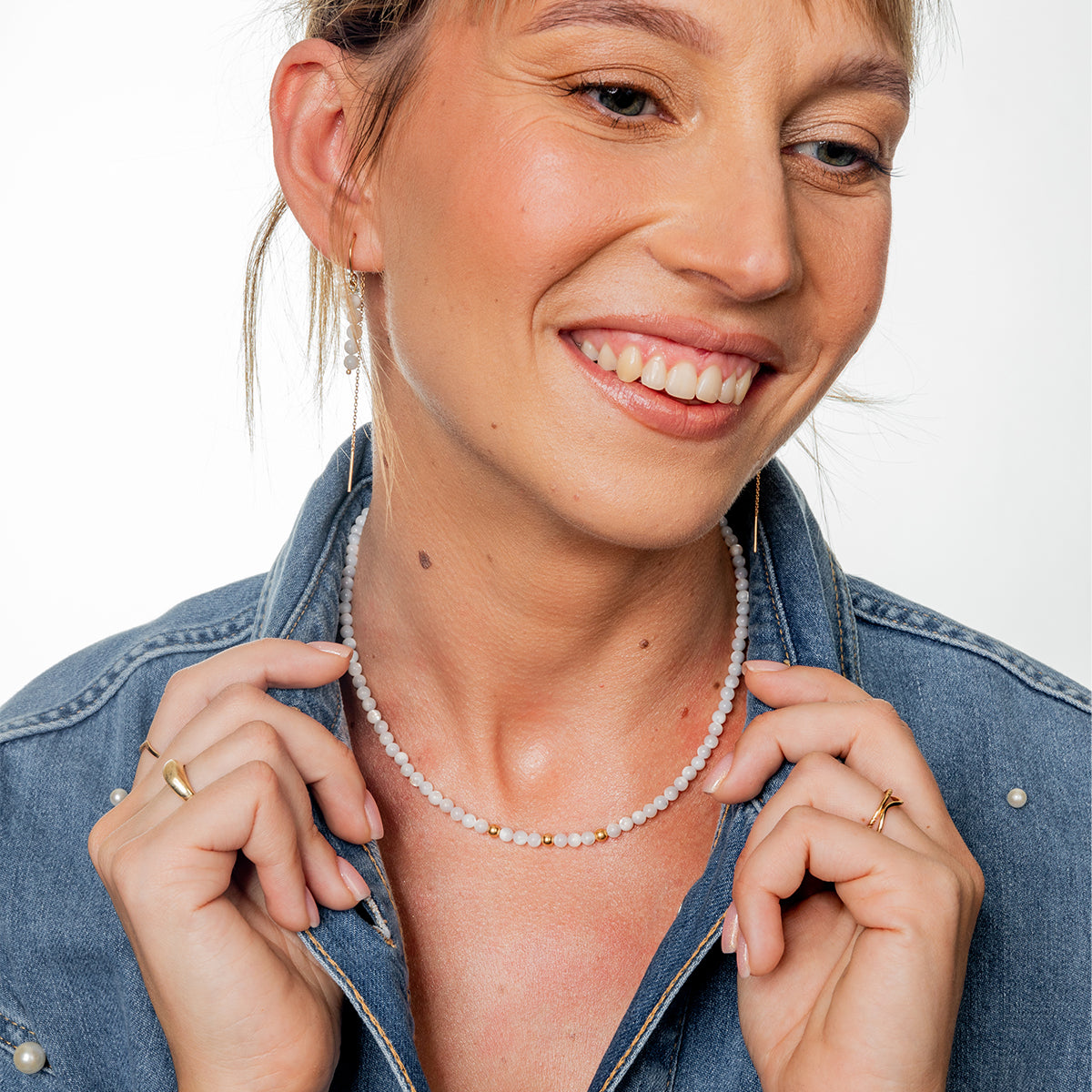 Naszyjnik MONA z masy perłowej srebrny pozłacany