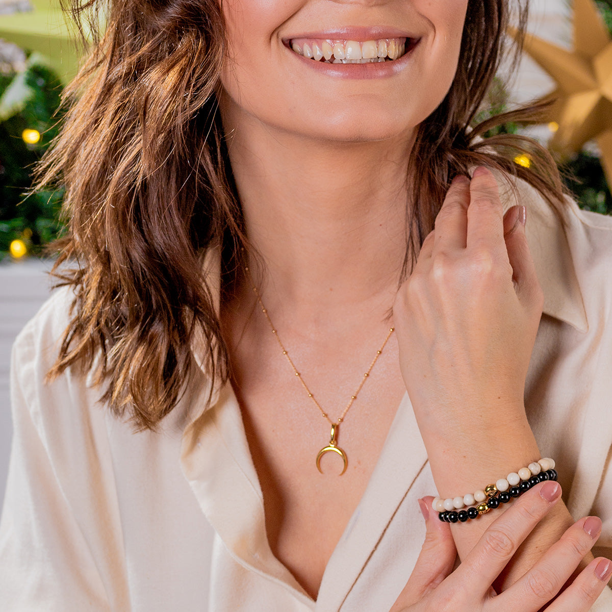 Zestaw MOON srebrny pozłacany - zawieszka i łańcuszek