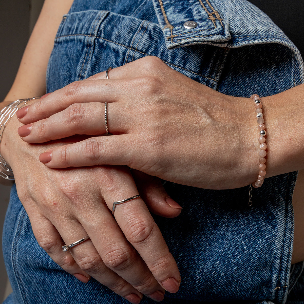 Bransoletka PEACH z kamieniem słonecznym srebrna