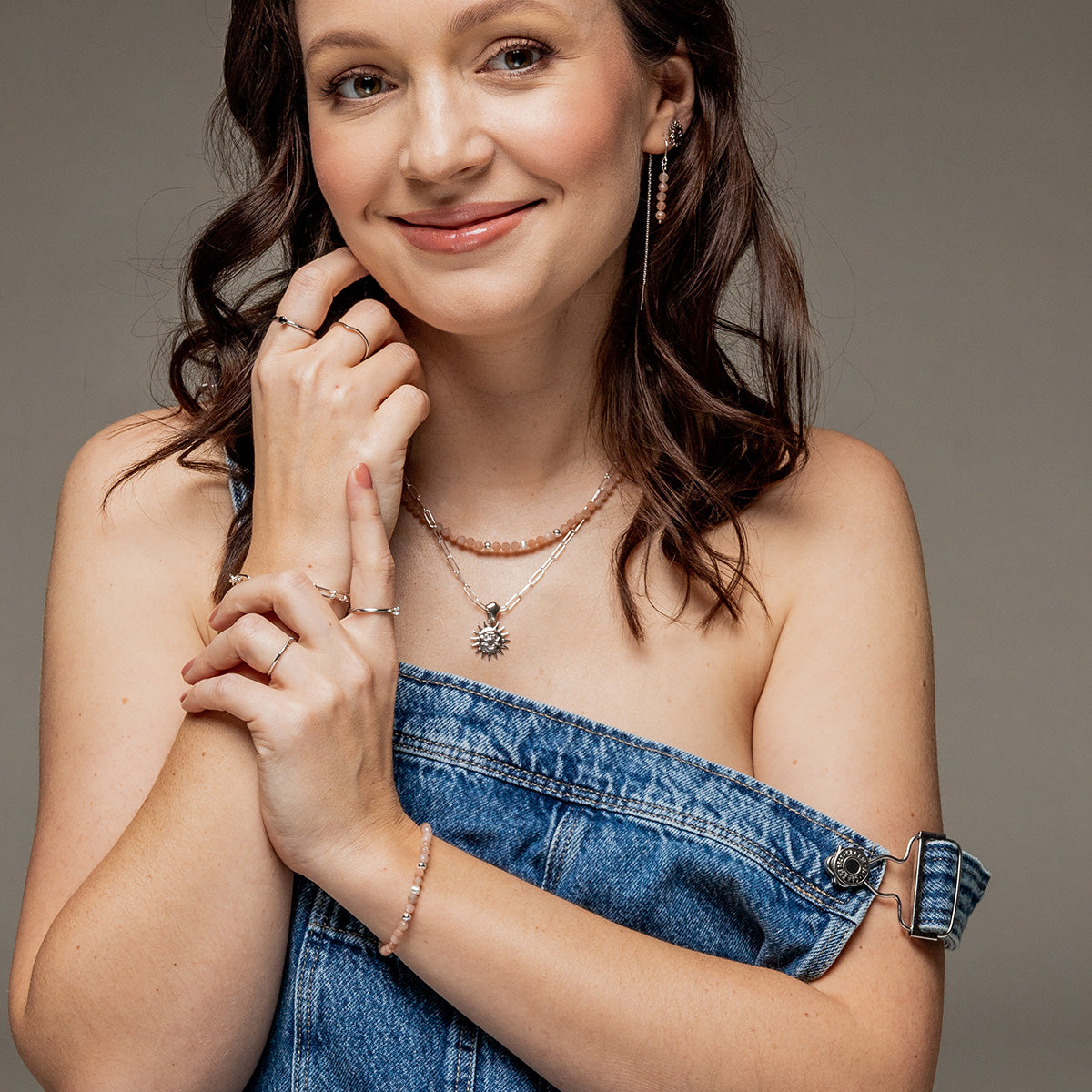 Naszyjnik PEACH z kamieniem słonecznym srebrny