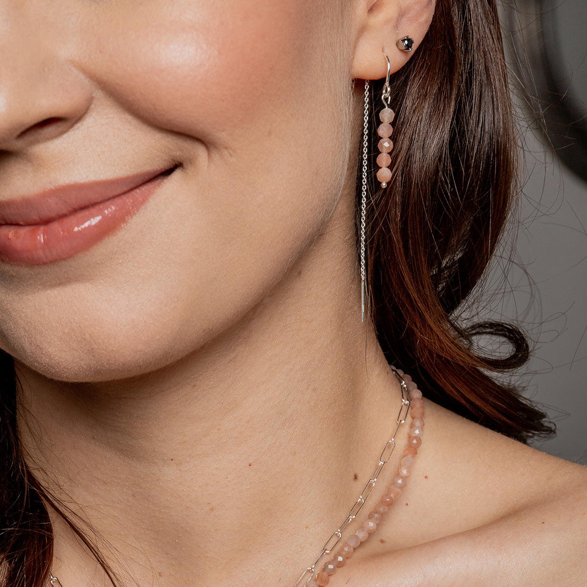 Kolczyki PEACH z kamieniem słonecznym srebrne