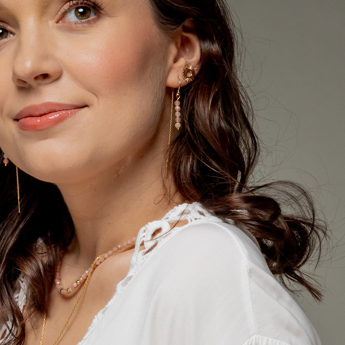 Kolczyki PEACH z kamieniem słonecznym srebrne pozłacane