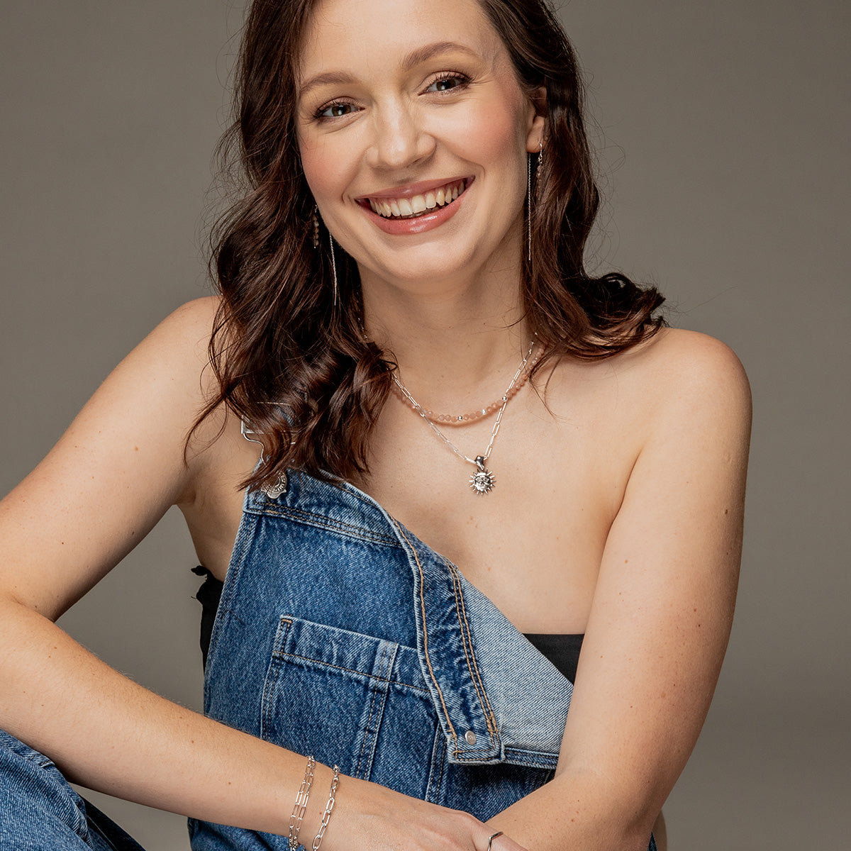 Naszyjnik PEACH z kamieniem słonecznym srebrny