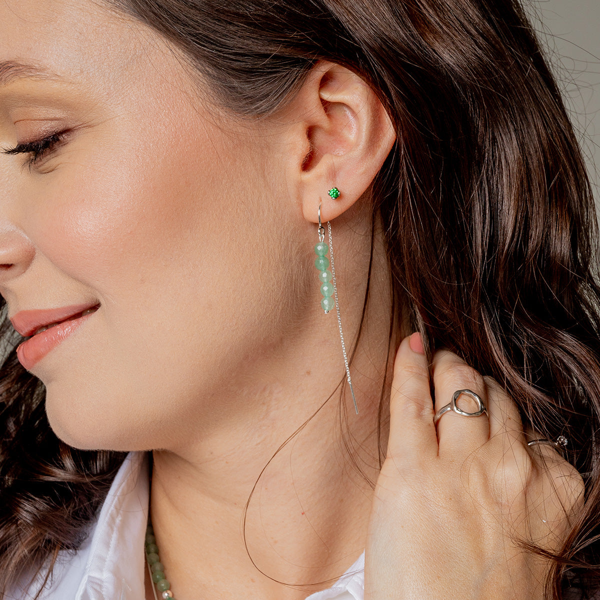 Kolczyki SAGE z awenturynem srebrne