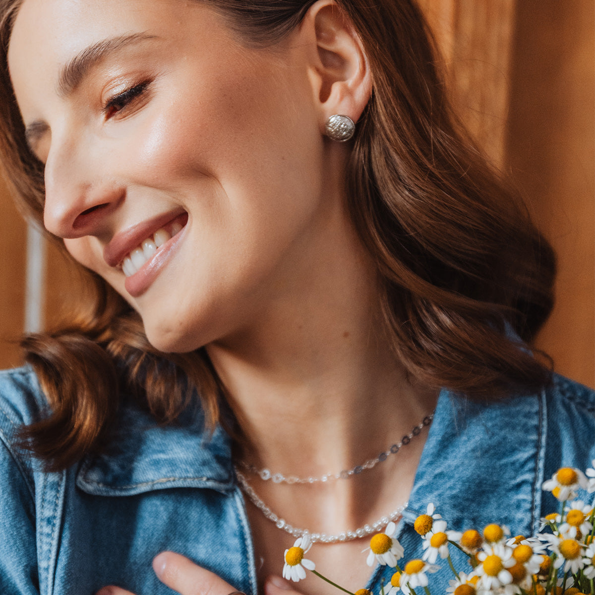 Kolczyki TWEED białe złoto