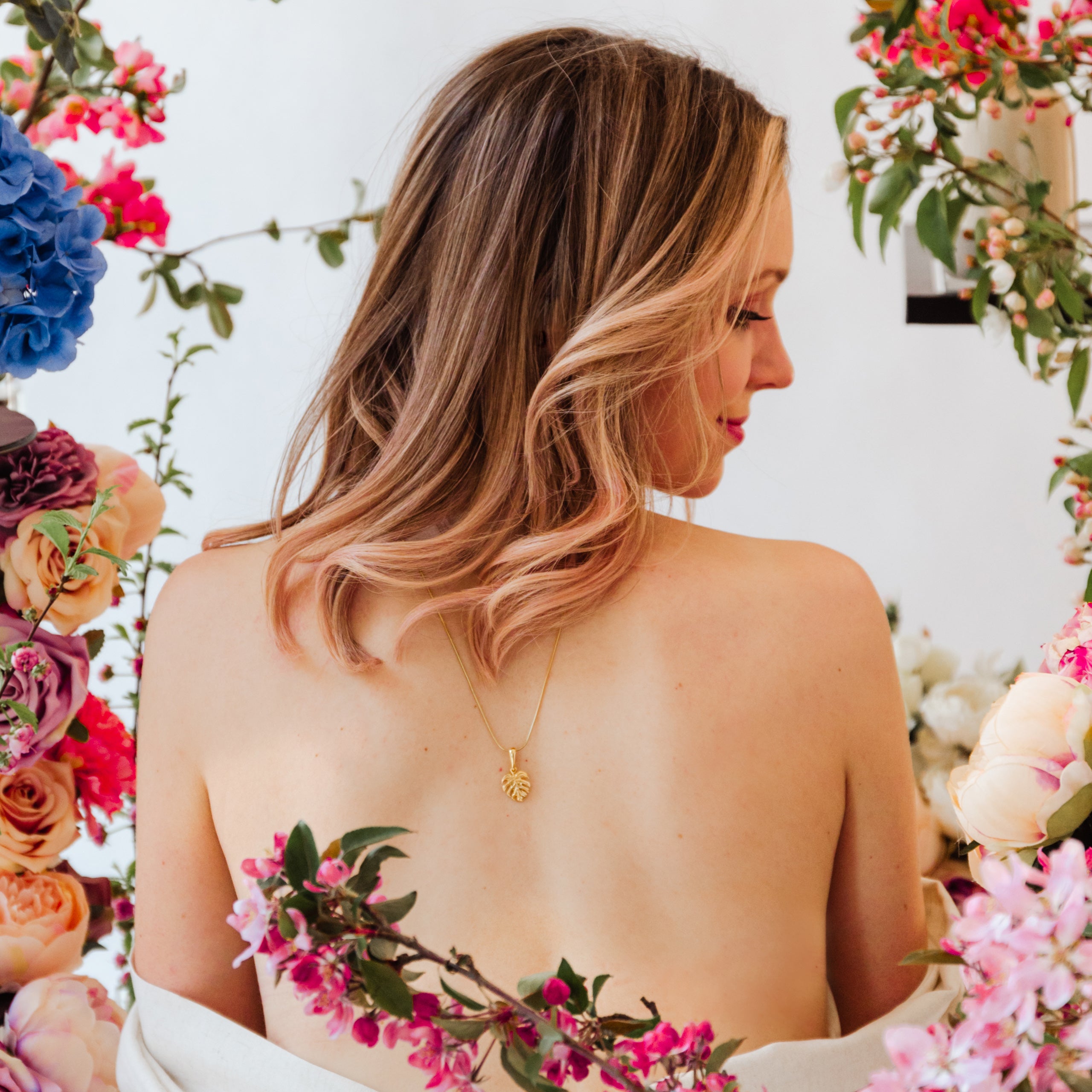 Zestaw ROŚLINNY srebrny pozłacany - łańcuszek, zawieszka i kolczyki