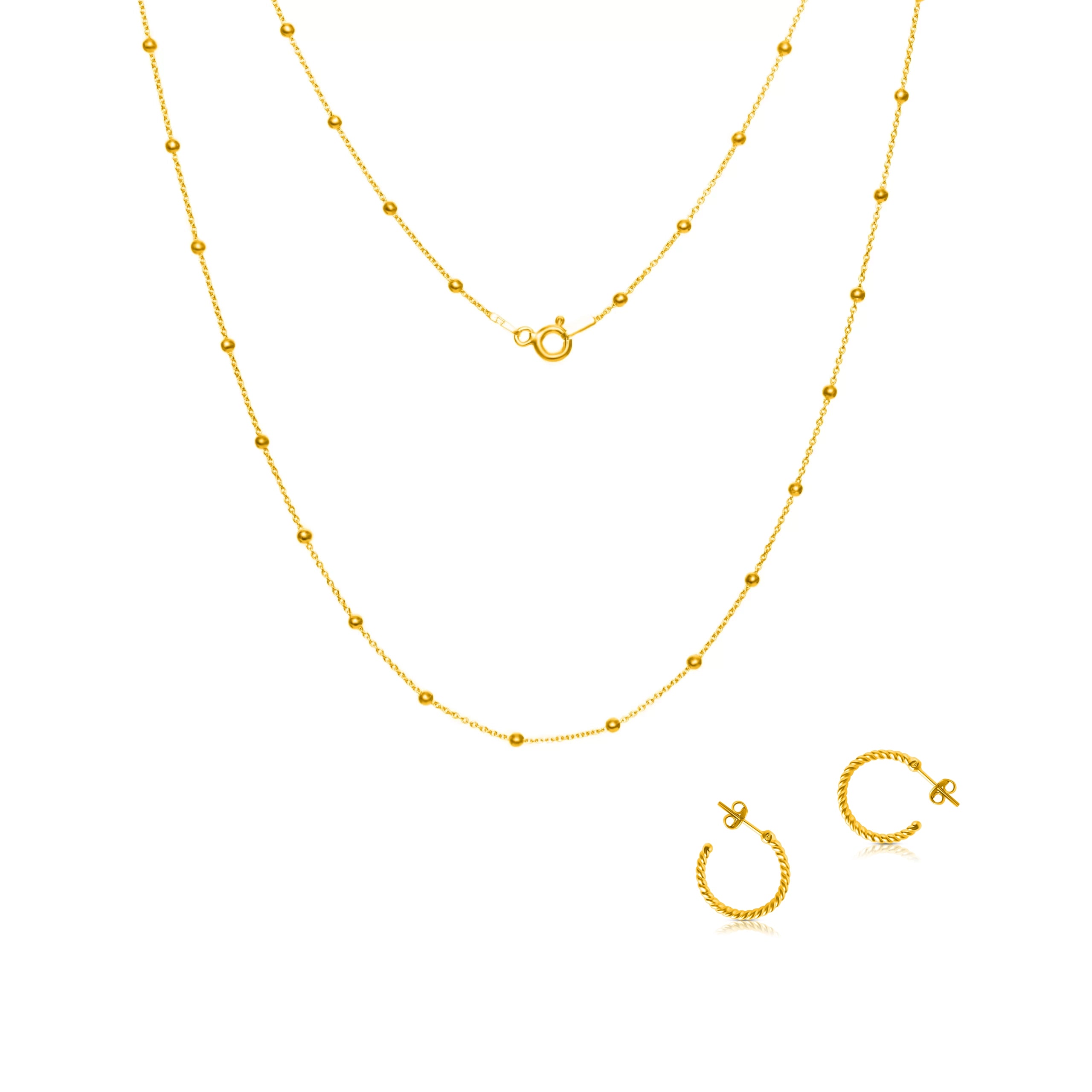 Zestaw TOP OF THE TOP srebrny pozłacany - łańcuszek i kolczyki