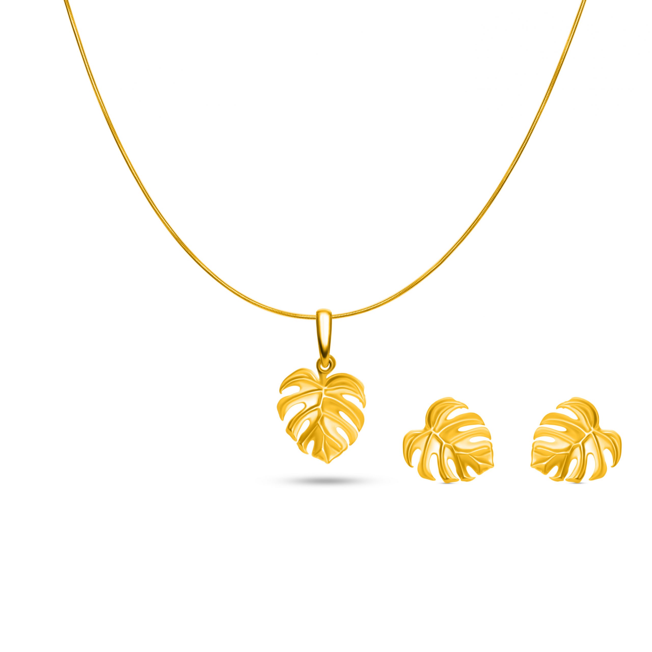 Zestaw ROŚLINNY srebrny pozłacany - łańcuszek, zawieszka i kolczyki