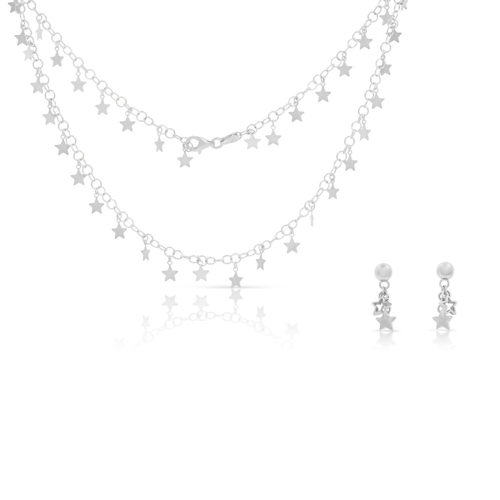 Zestaw GWIEZDNY srebrny - łańcuszek i kolczyki