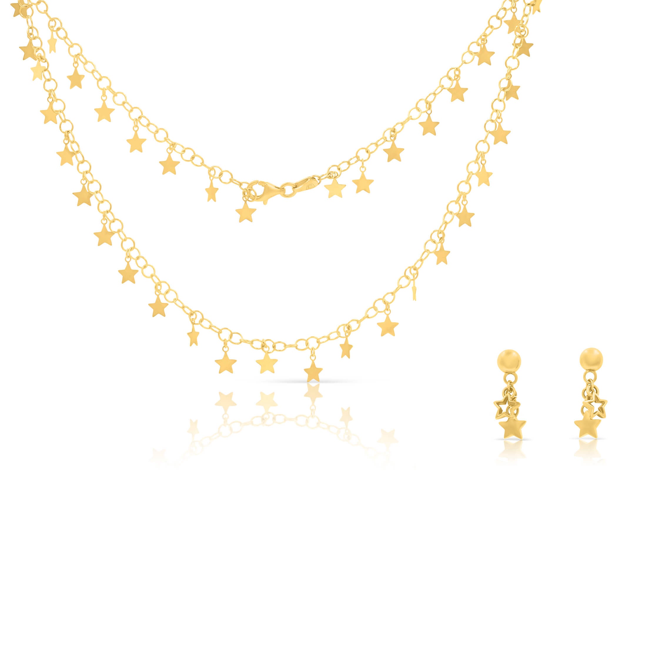 Zestaw GWIEZDNY srebrny pozłacany - łańcuszek i kolczyki