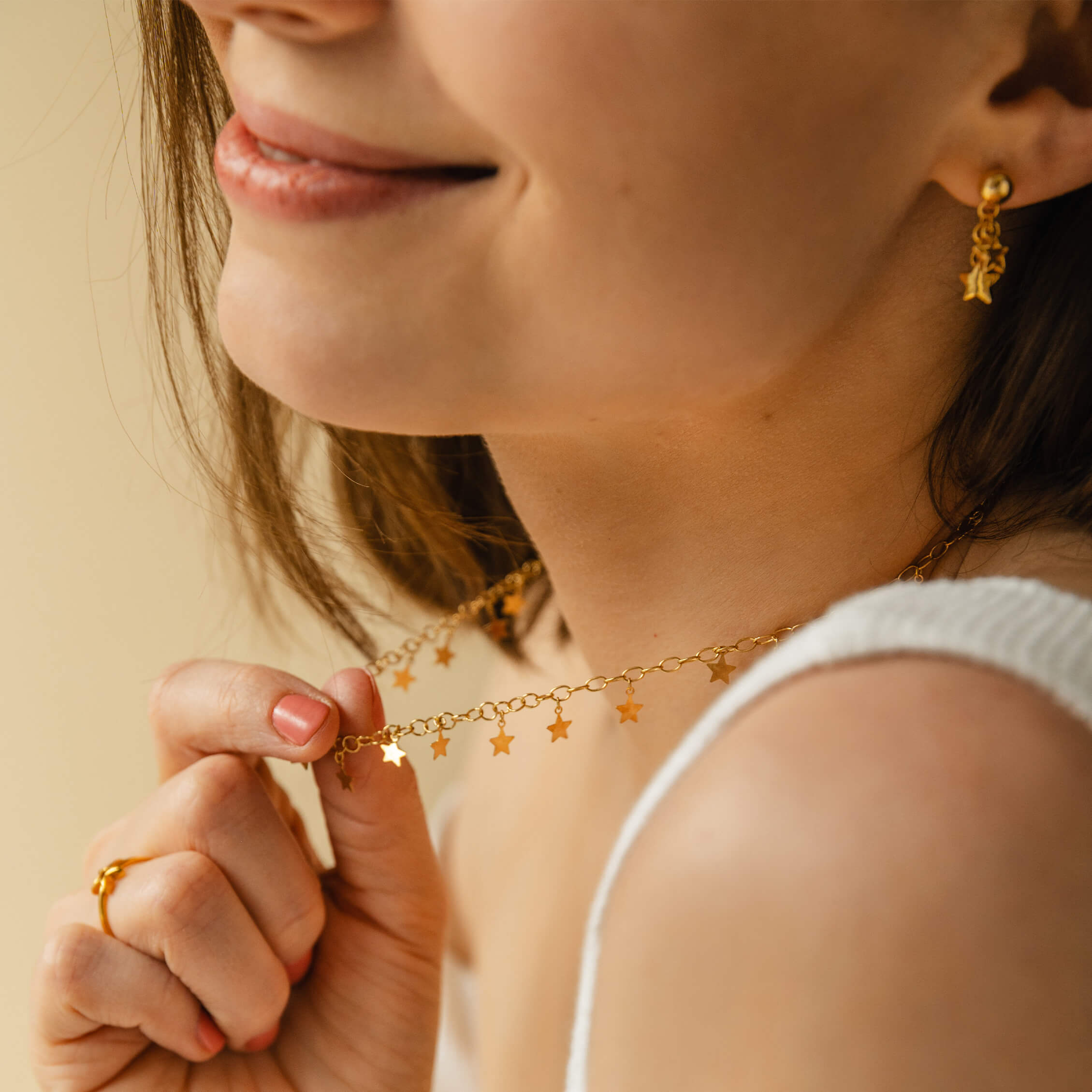 Zestaw GWIEZDNY srebrny pozłacany - łańcuszek i kolczyki