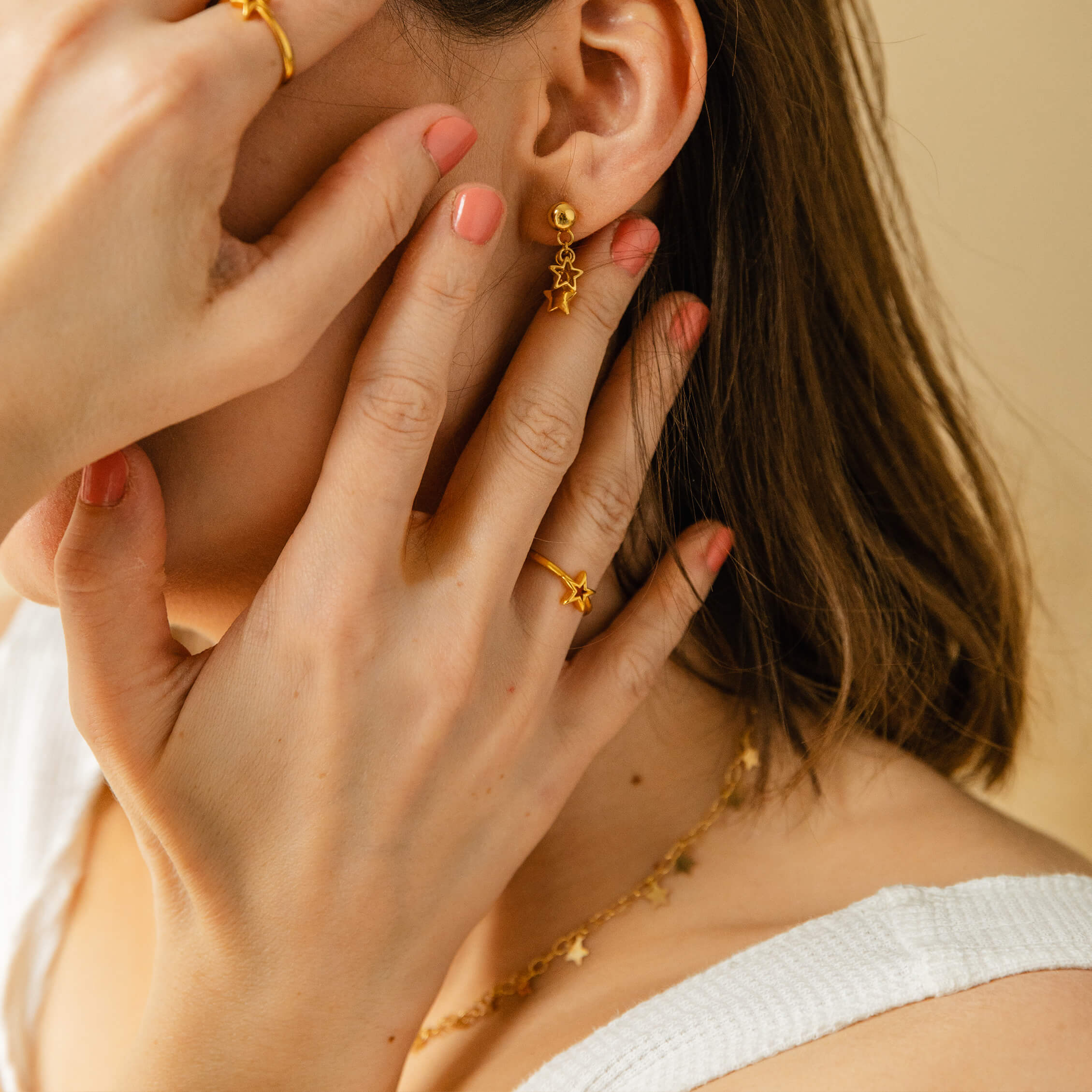 Zestaw GWIEZDNY srebrny pozłacany - łańcuszek i kolczyki