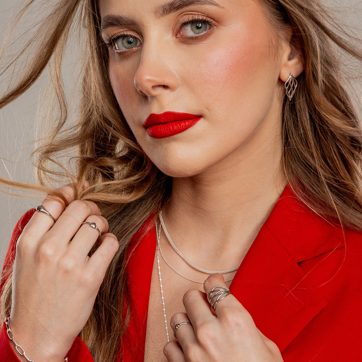 Zestaw INFINI 1 srebrny - kolczyki i pierścionek