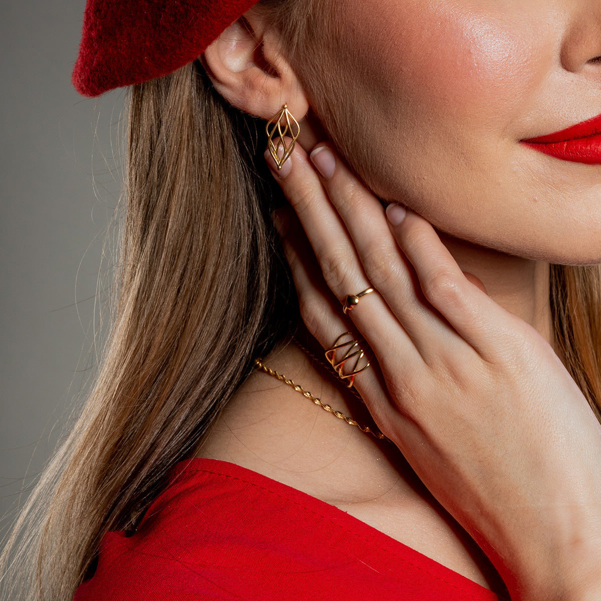 Zestaw INFINI 1 srebrny pozłacany - kolczyki i pierścionek