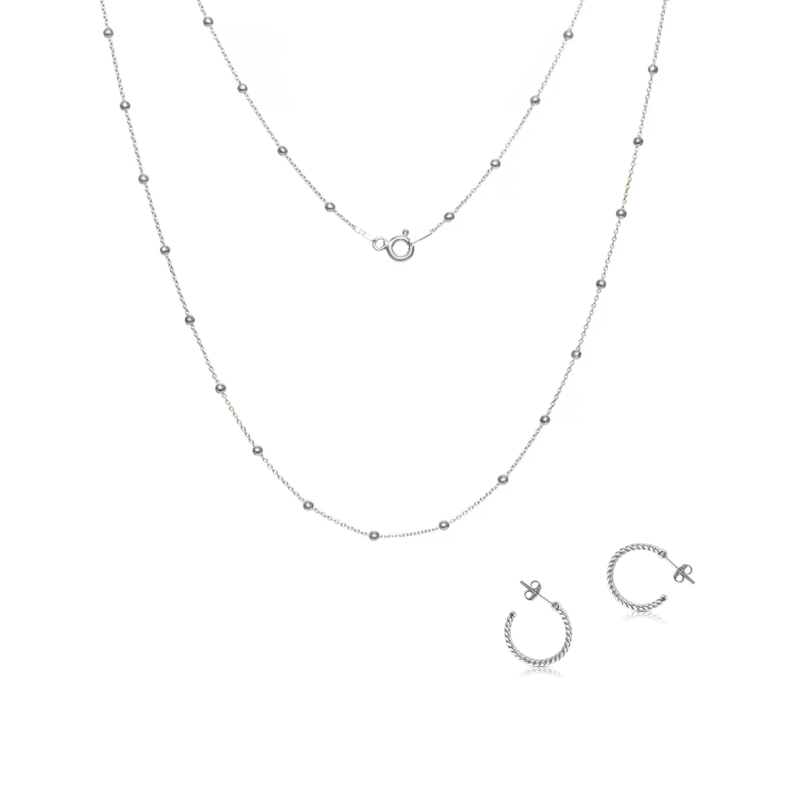 Zestaw TOP OF THE TOP srebrny - łańcuszek i kolczyki