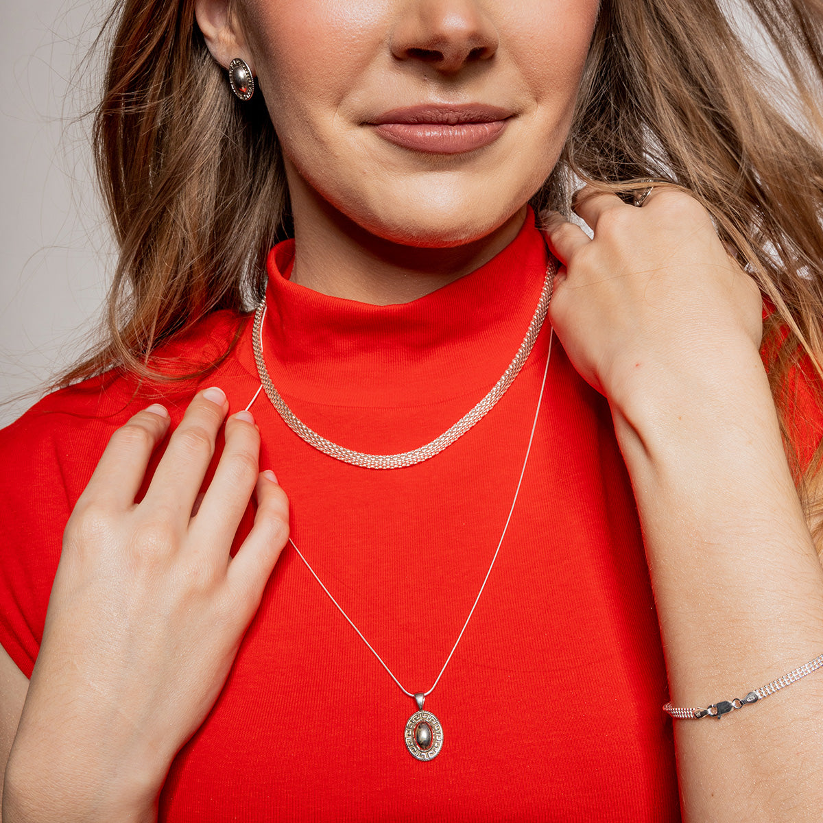 Zestaw ZOE 2 srebrny - kolczyki, zawieszka i łańcuszek