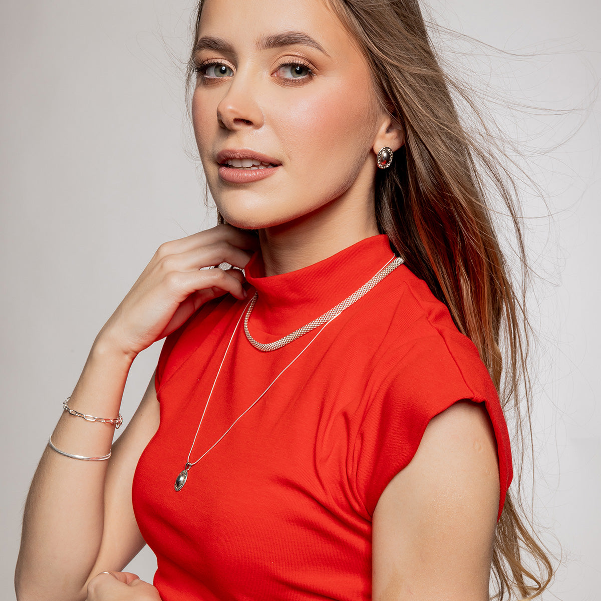 Zestaw ZOE 2 srebrny - kolczyki, zawieszka i łańcuszek