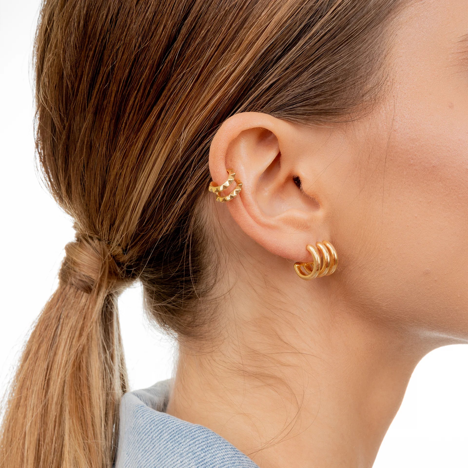 Nausznica PUNK srebrna pozłacana