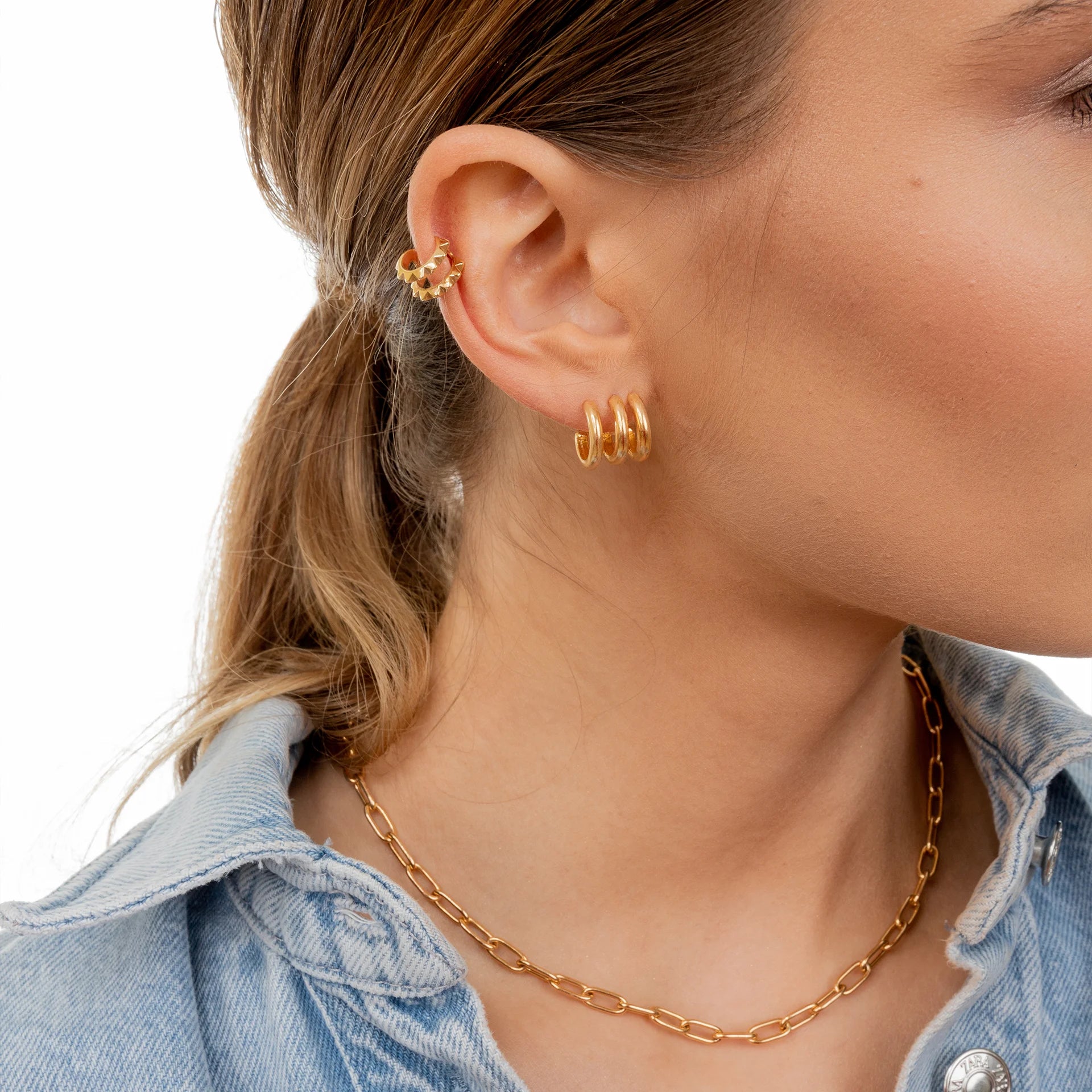 Nausznica PUNK srebrna pozłacana